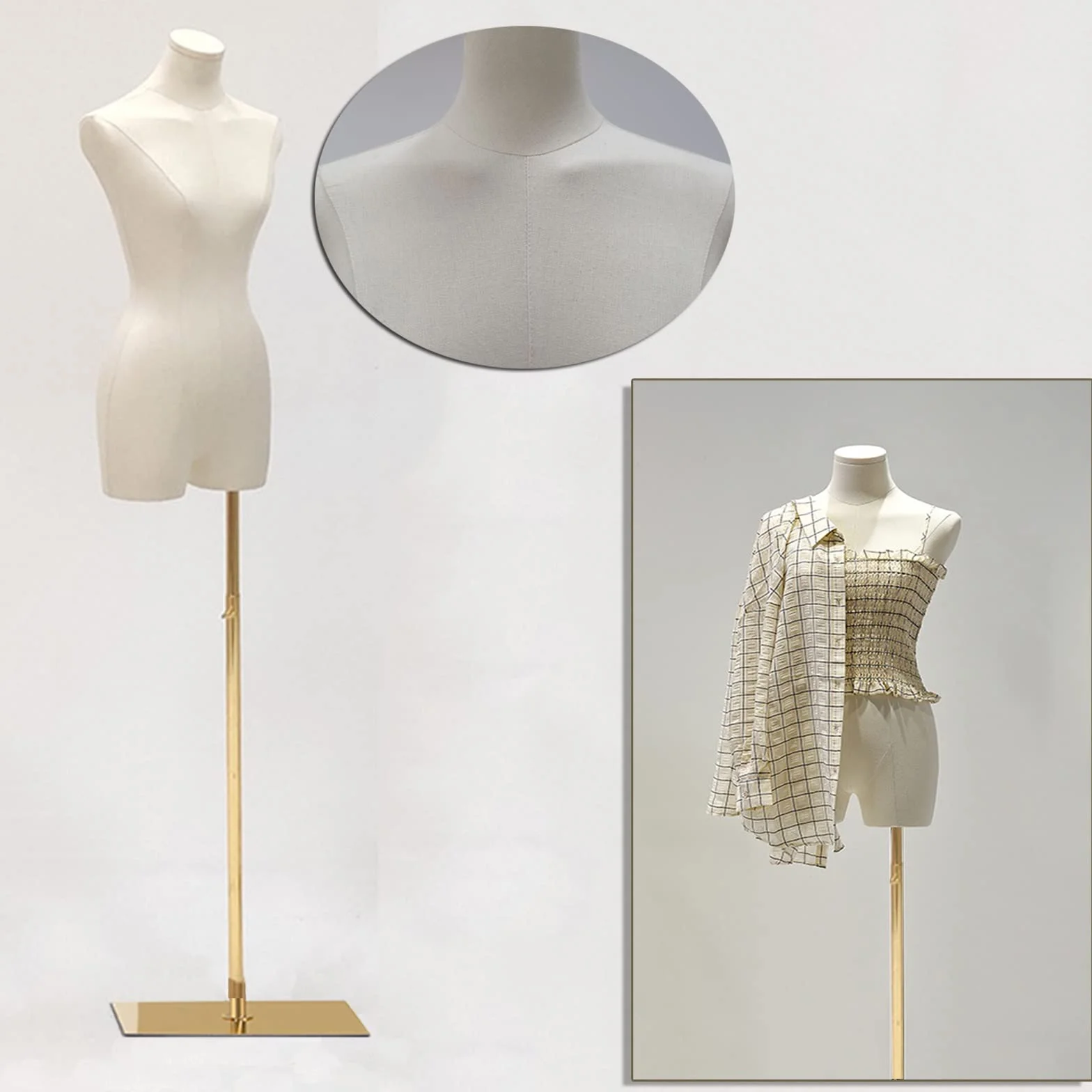 Maniquí Busto de Señoras, Ajustable Altura Maniqui Costura Mujer con Base de Metal Rectángulo, Maniquí Torso Femenino para Exhibición de Escaparate ( Tamaño : B )
