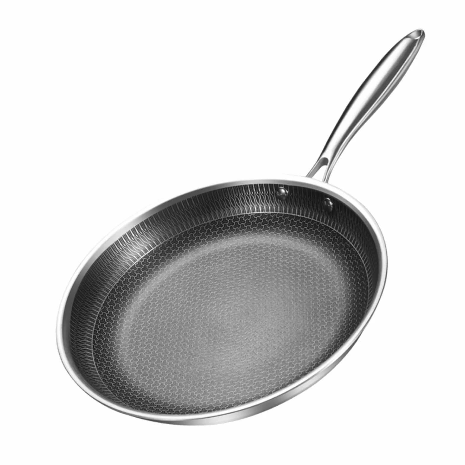 Sartén de acero inoxidable martillada con acabado resistente a los arañazos, distribución uniforme del calor, compatible con todos los tipos de estufas, incluyendo inducción eléctrica de gas