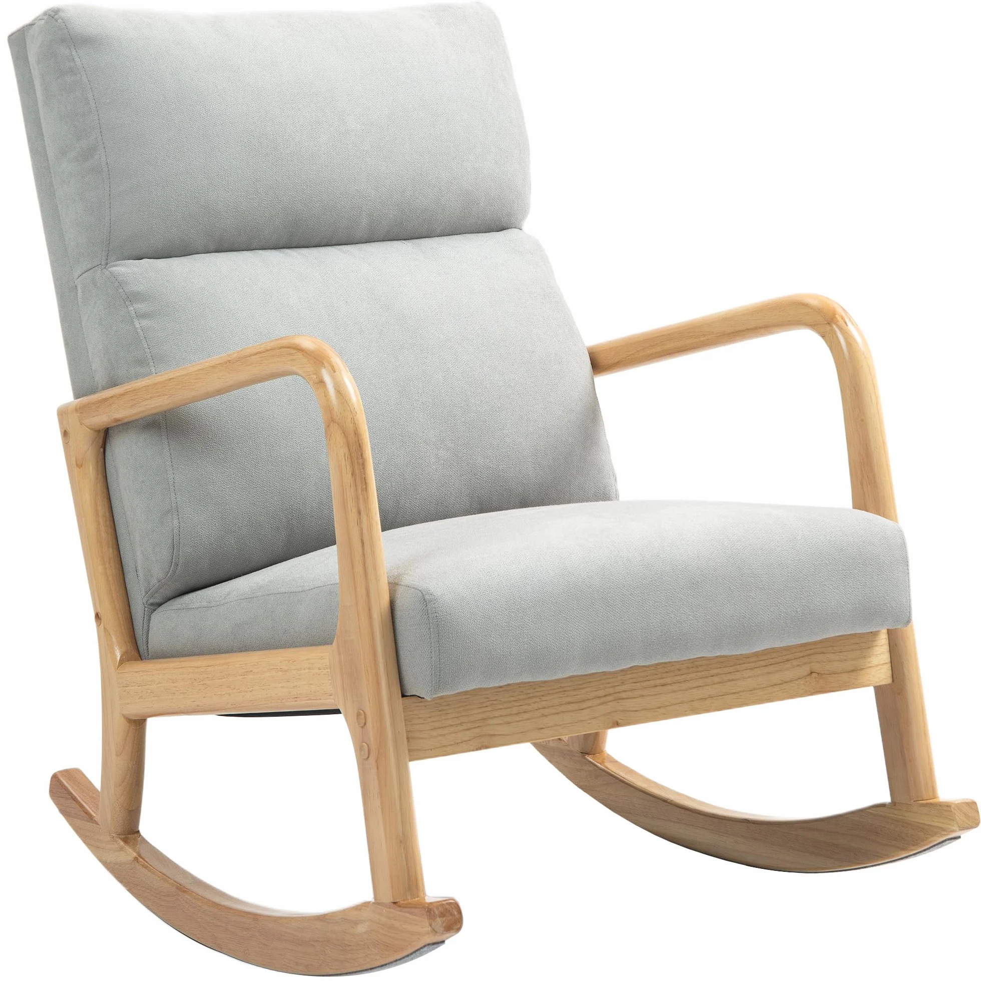 HOMCOM Mecedora Tapizada en Lino Silla Mecedora con Patas de Madera de Caucho y Reposabrazos Mecedora para Lactancia Carga 150 kg para Dormitorio Salón Gris