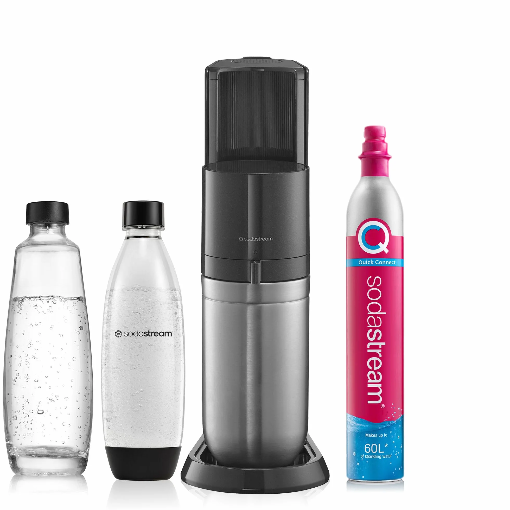 SodaStream Duo - Máquina de agua con gas y 2 botellas de agua con gas de 1 litro, fabricante de bebidas retro con botella de agua sin BPA, jarra de vidrio y botella de gas CO2 para agua carbonatada en