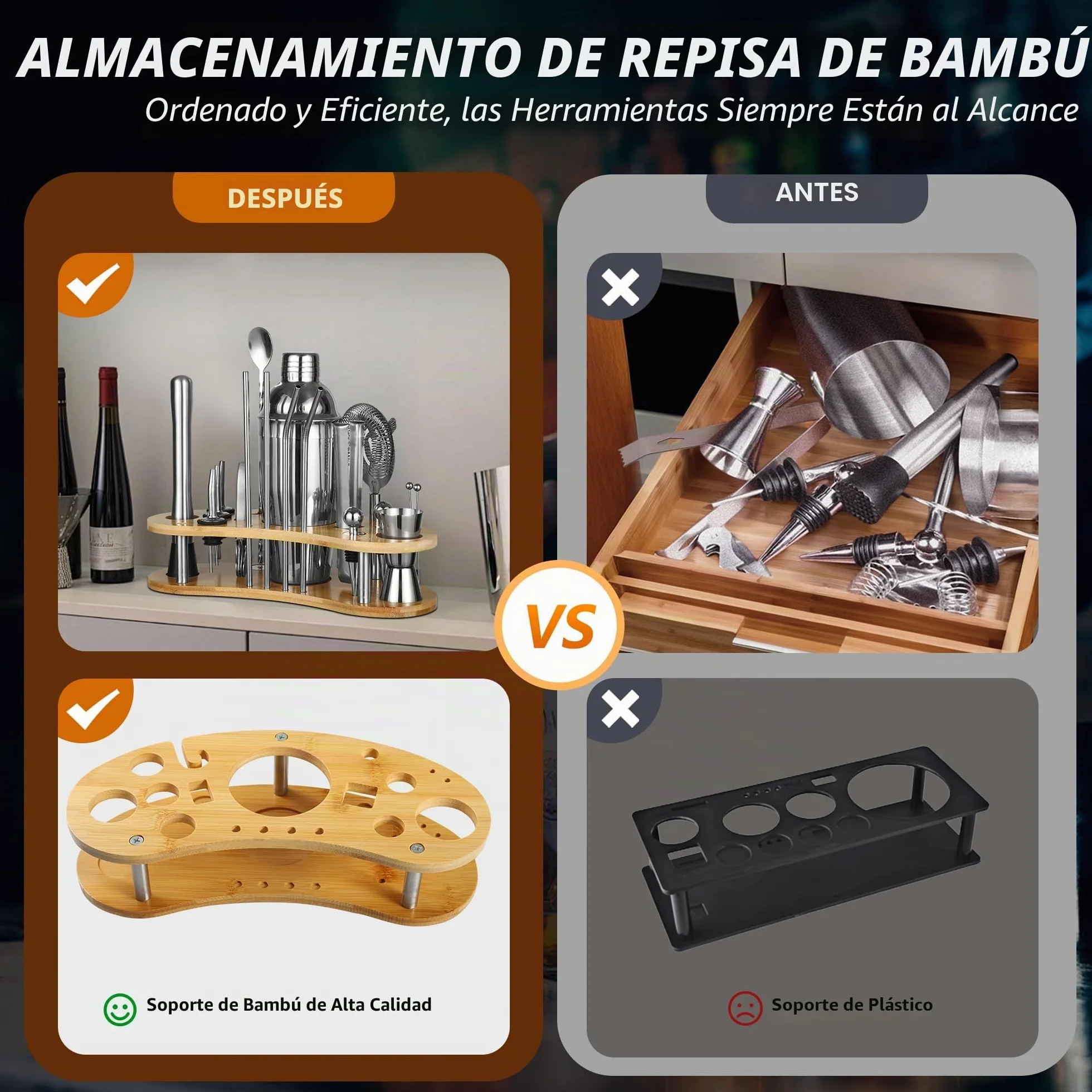19 Piezas Coctelera, 750 Ml Coctelera Profesional de Acero Inoxidable Soporte Madera y Libro de Recetas De CóCteles, Cocktail Shaker, Regalo para Hombres y Mujeres (Bar en Casa, Fiesta, Boda)