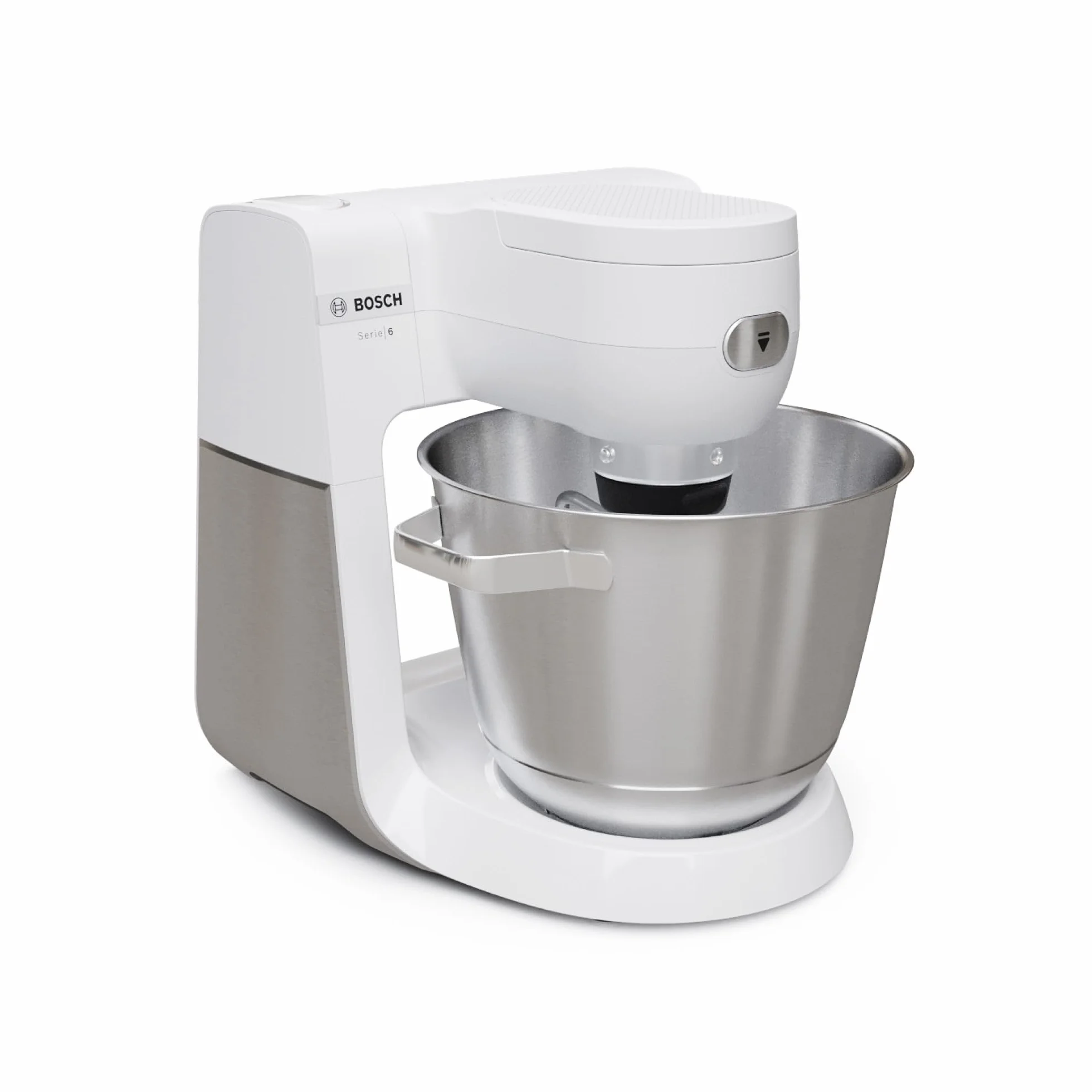 Bosch - Robot de Cocina, Serie 6, 1600W, Amasado Planetario 3D, Set de Pastelería, Triturador, Batidora de vaso ThermoSafe, Blanco, MUMS6EW22