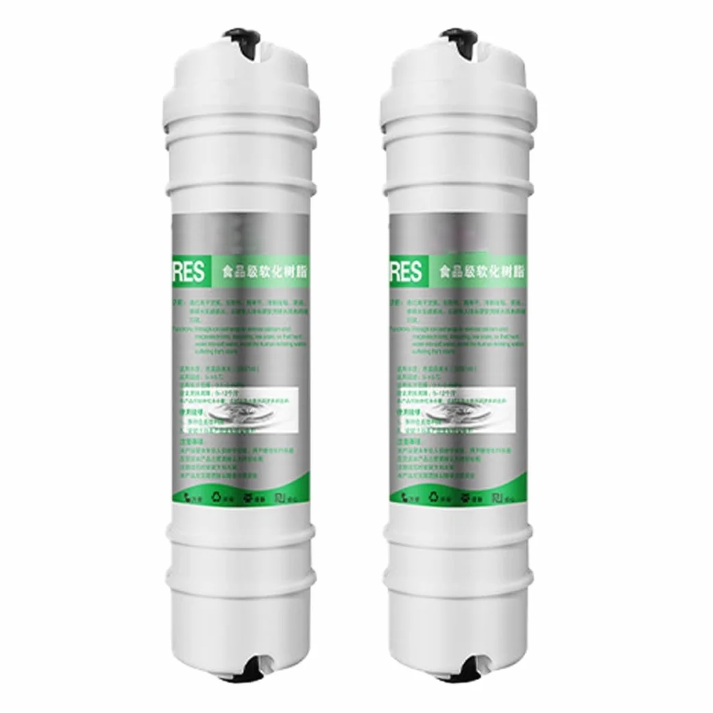 2 cartuchos repuesto ablandador agua resina intercambio catiónico 10 x 2,4in con conexión rápida 1/4in, aptos sistemas purificación estándar toda la casa pulgadas