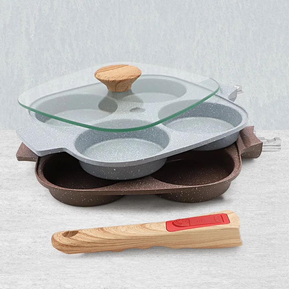 RANX INGST Sartén Tortitas con Tapa, Revestimiento Cerámico Antiadherente, Sartén para Huevos con Mango Extraíble para Desayuno - Azul