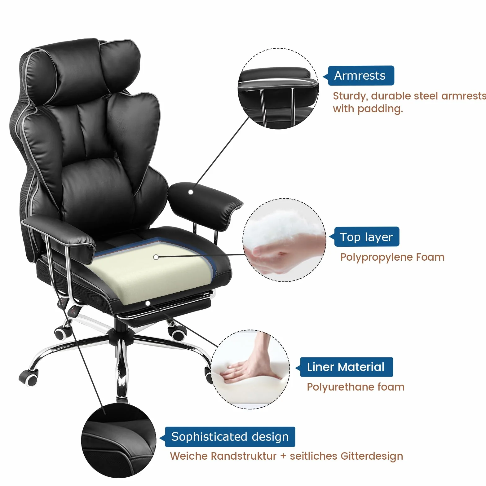GTPLAYER Silla Gaming Silla Gamer Ergonómicas Reclinables con Reposapiés Silla Ordenador Altura Regulable Rotación de 360 Silla Oficina para Trabajar Negro