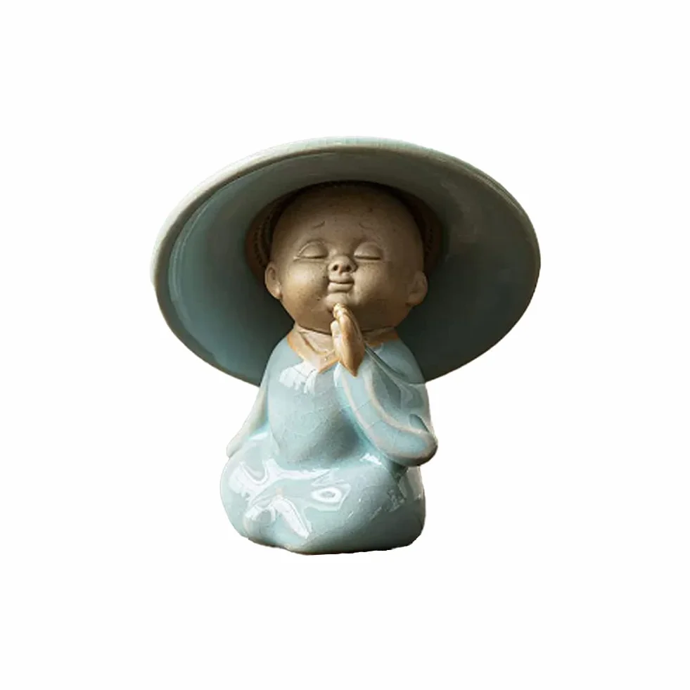 Infusor de té de malla fina de cerámica, infusor para té suelto, colador de malla fina, estatua de monje pequeño, decoración de mesa de té, filtro de té A08