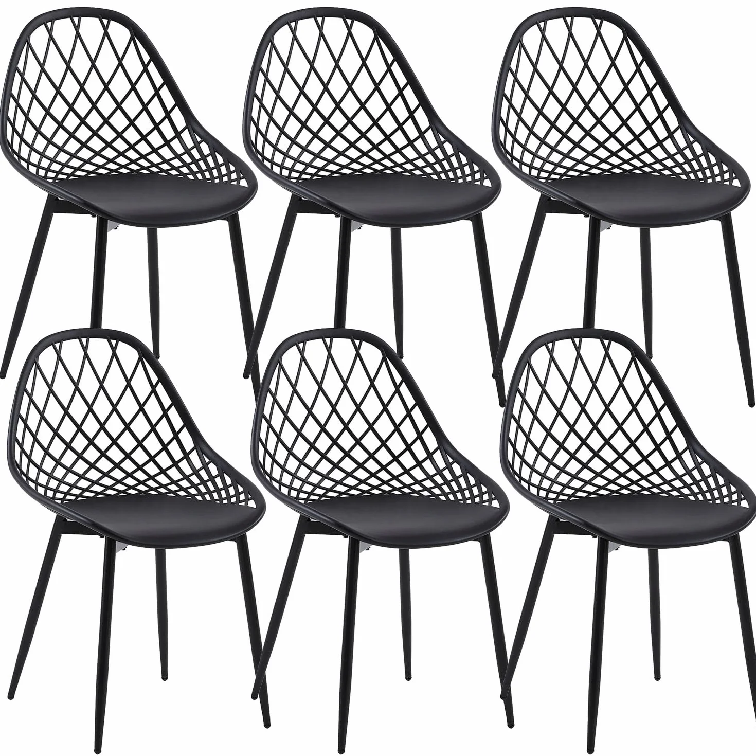 buybyroom Sillas de Comedor, Sillas Cocina Pack 6 Modernas con Patas de Metal y Respaldo Ergonómico, para Comedor,Cocina, Reuniones, Salon, Recepción, Negras