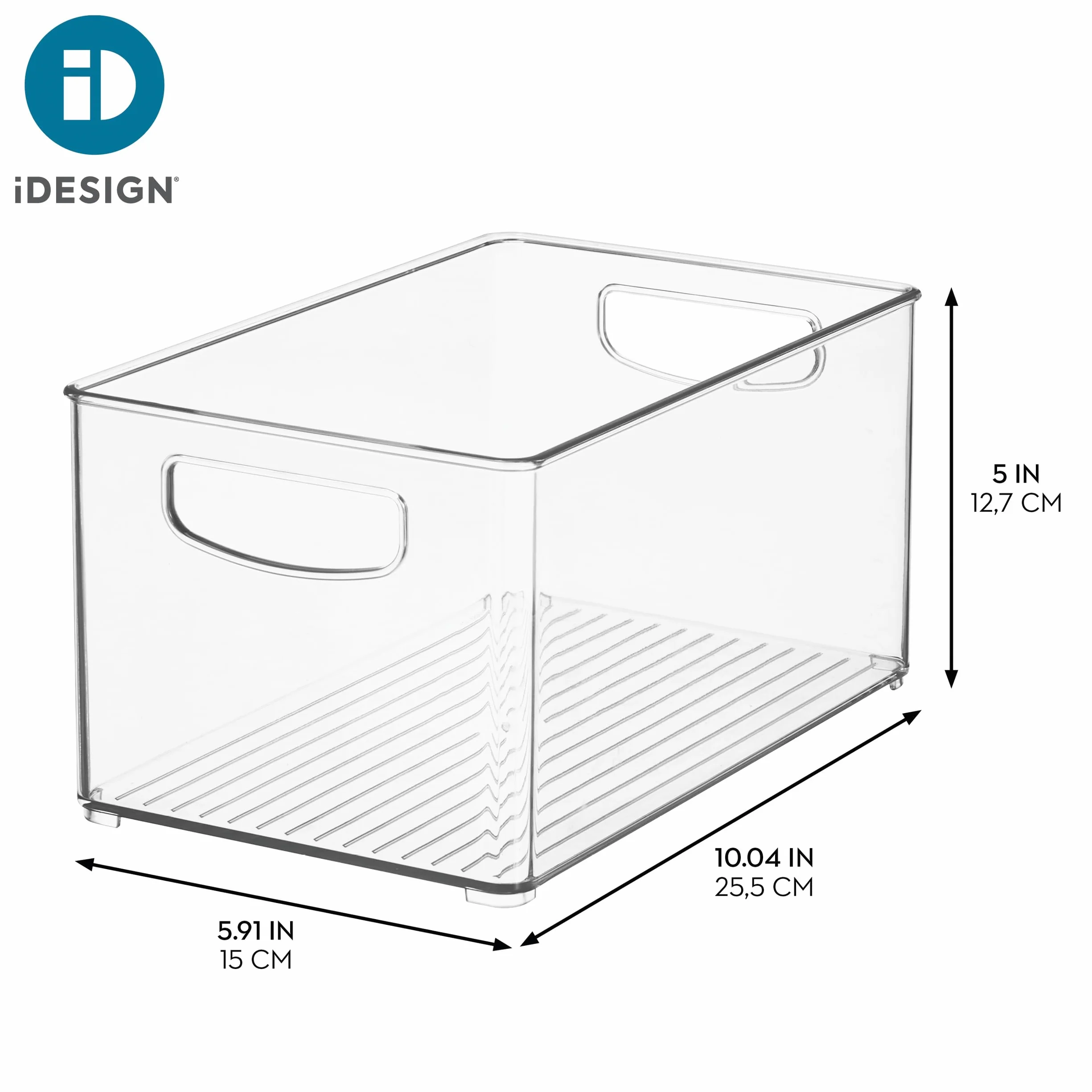 InterDesign iDesign - Contenedor apilable de plástico para despensa, organizador con asas para armarios o nevera, juego de 4, transparente