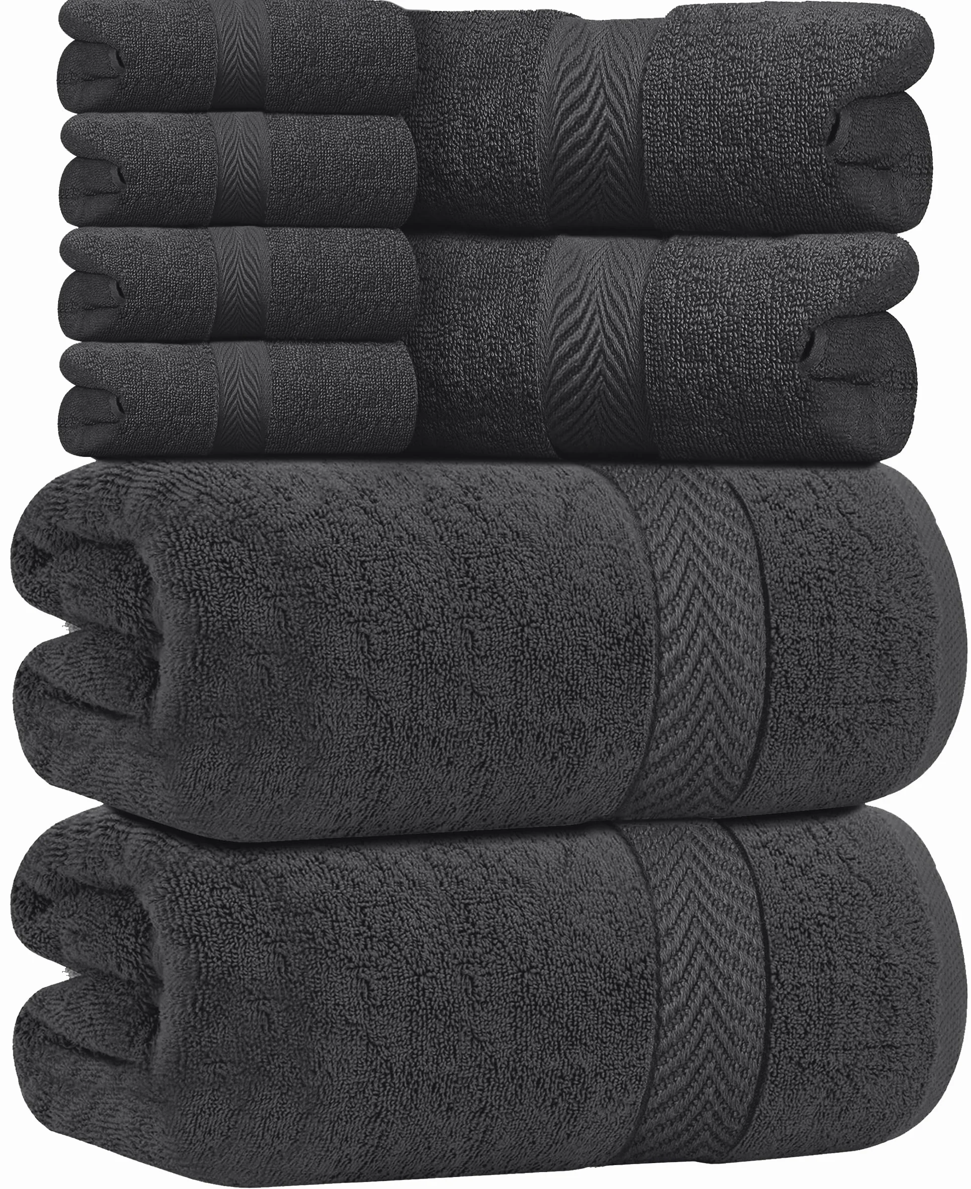 Oakias Juego de 8 toallas de color gris oscuro de 600 g/m², 2 toallas de baño, 2 toallas de mano y 4 paños de baño, altamente absorbentes