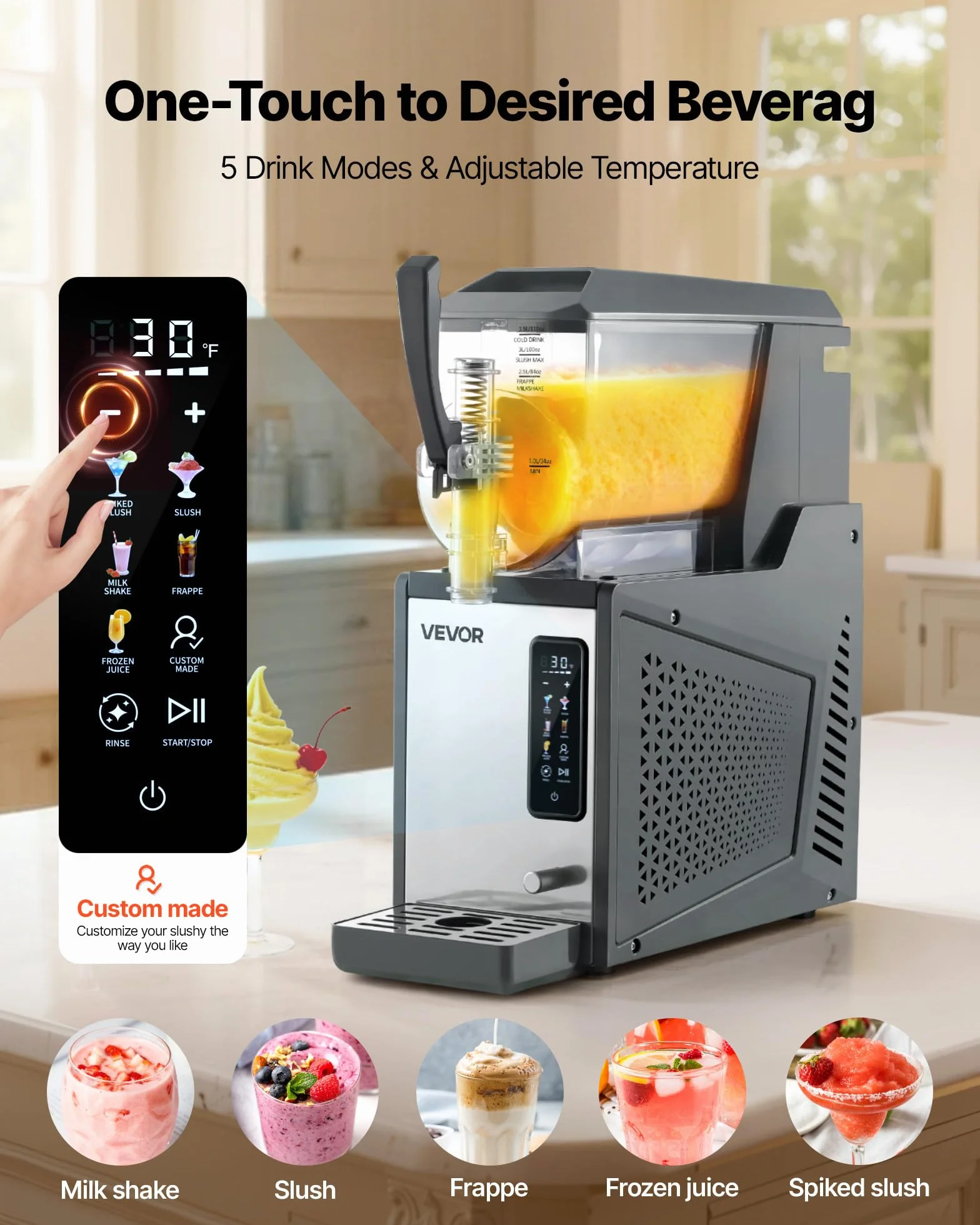 VEVOR Máquina para Hacer Granizados con Un Tanque de 4 L, Máquina de Granizado de Hielo para Hogar, sin Necesidad de Hielo, 5 Programas Preestablecidos, para Hacer Margaritas, Frappés, Batidos