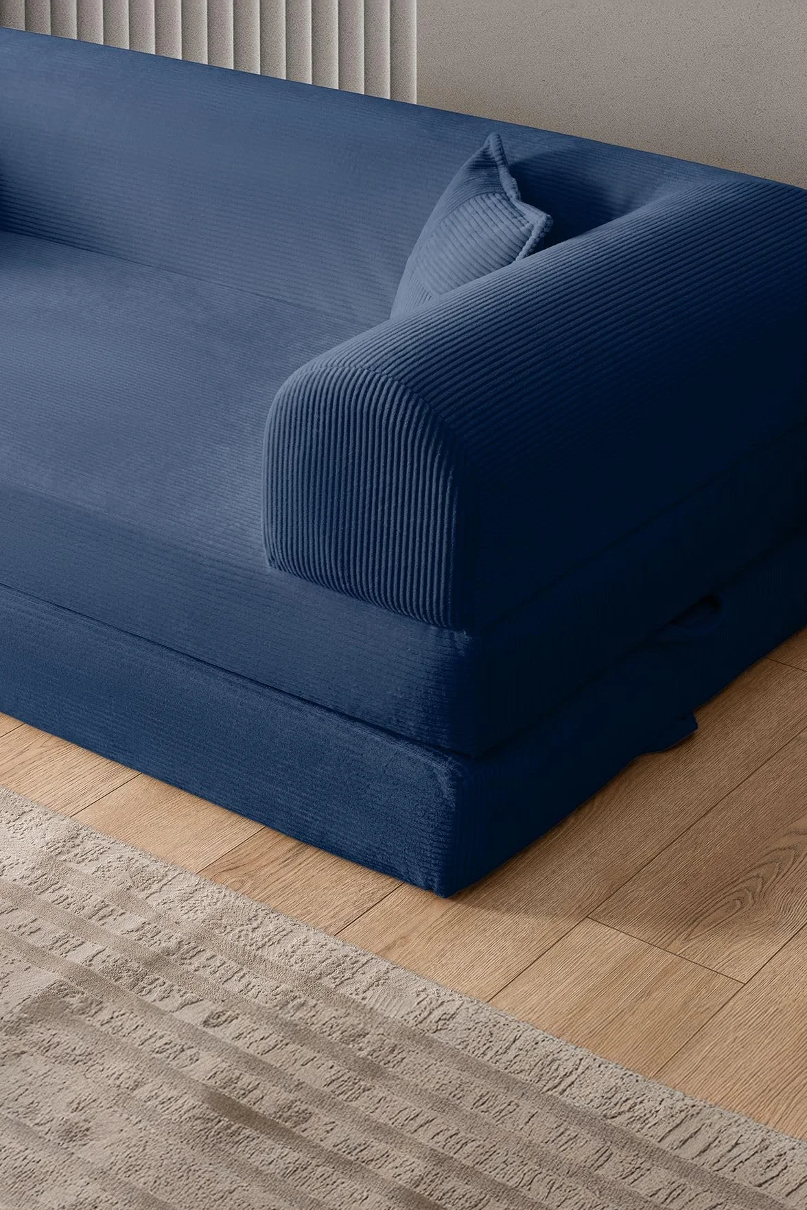 Sofá Cama de 3 plazas, Azul Marino, 190 cm, 100% Tejido de Felpa Acanalada, Funda extraíble, Apta para Mascotas, 2 Almohadas Incluidas