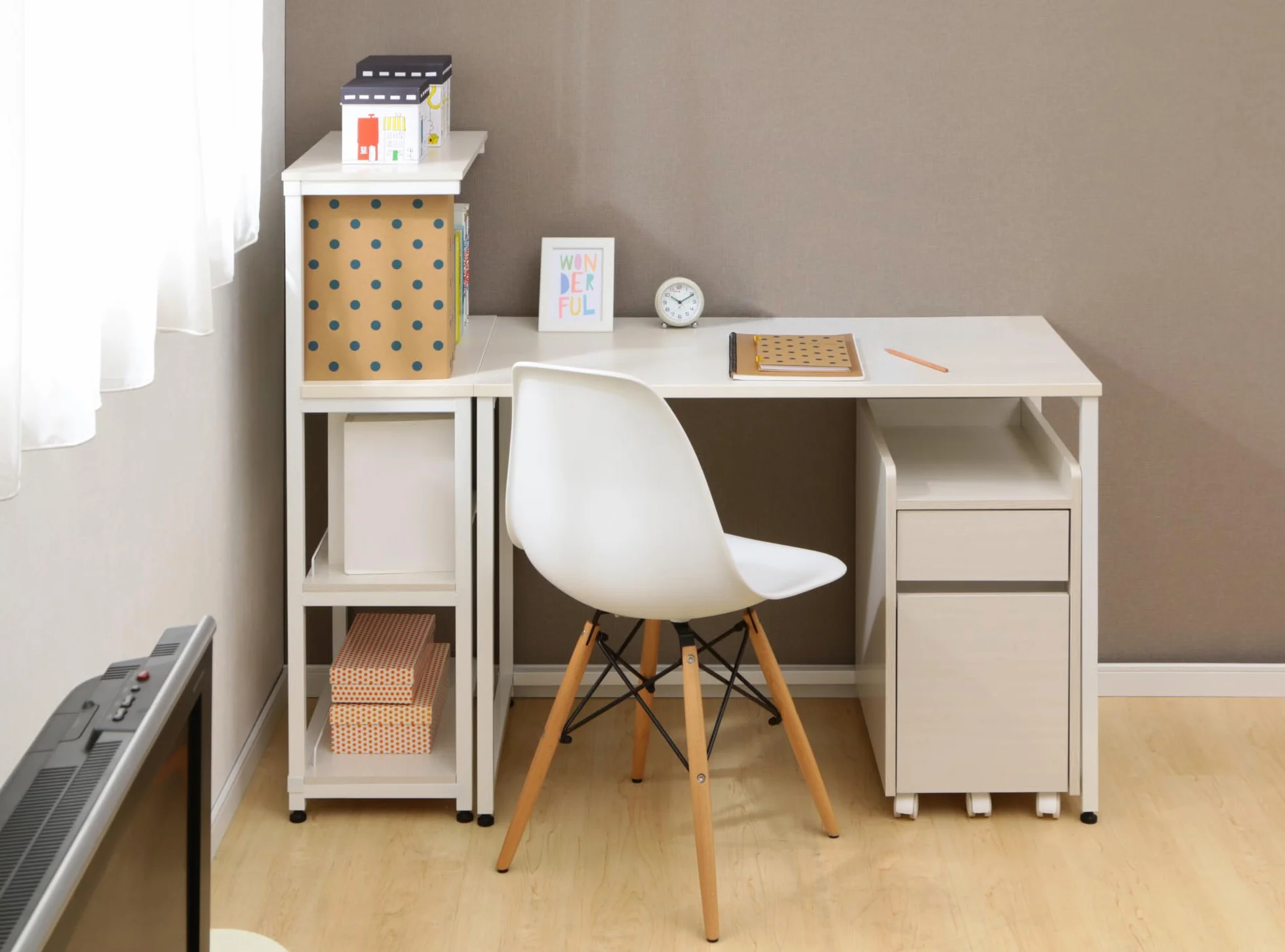 Iris Ohyama, Mueble de almacenaje/Mueble con repisa/Escritorio con repisas y Ruedas/Mueble Escritorio, Diseño, Oficina, Estudio - Chest of Drawer - FDK-3059 - Roble Blanco