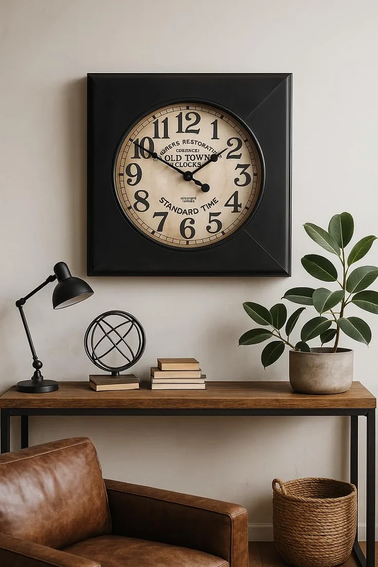 Reloj de pared industrial vintage de metal bruñido 60 x 60 cm – Réplica de época