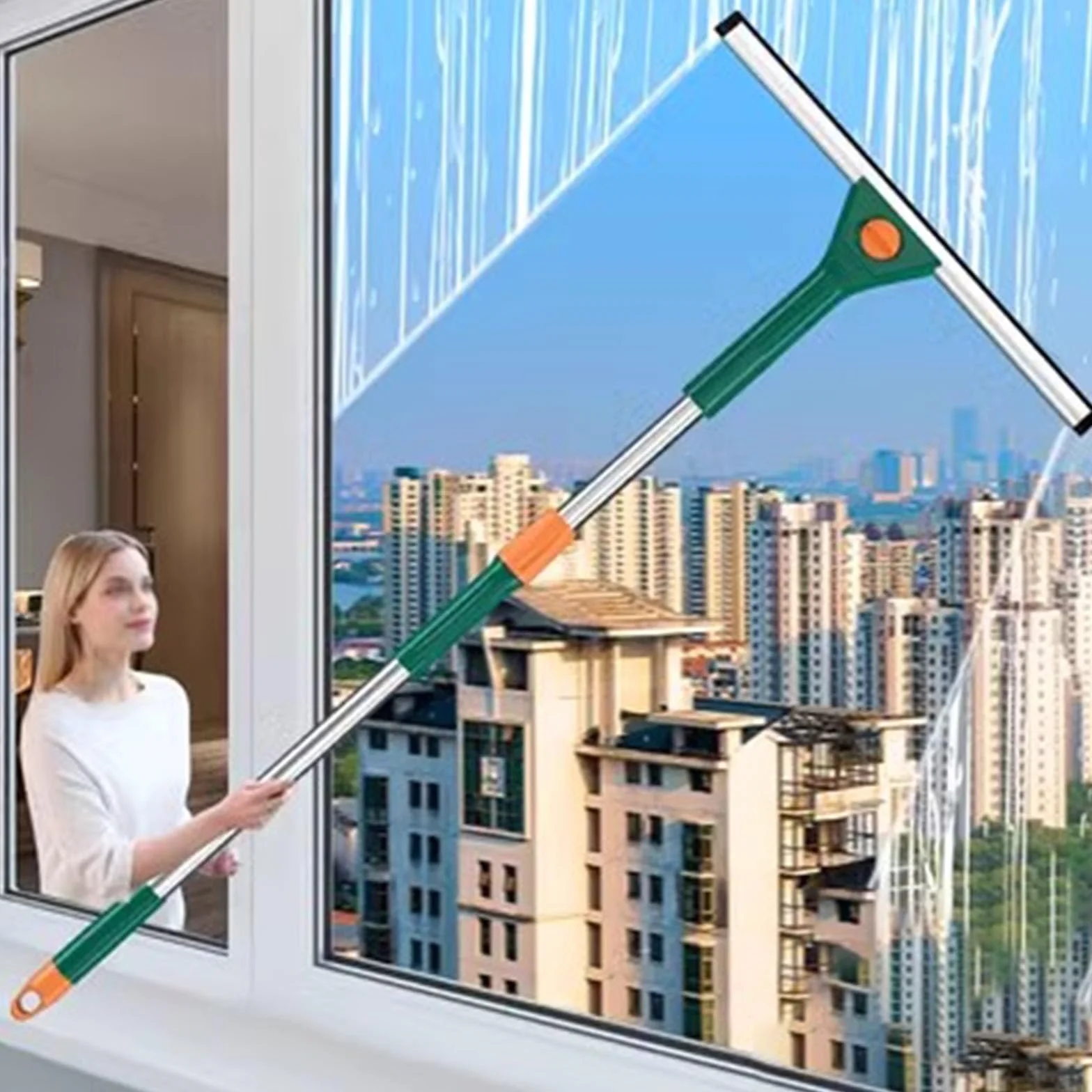 Limpiacristales Limpiador de Ventanas Escobilla limpiacristales, 4.9 7.2FT Long Telescopic Window Cleaning Pole with Rubber Blade, Window Washer Cleaning Kit for Indoor/Outdoor Glass and Car Windshiel