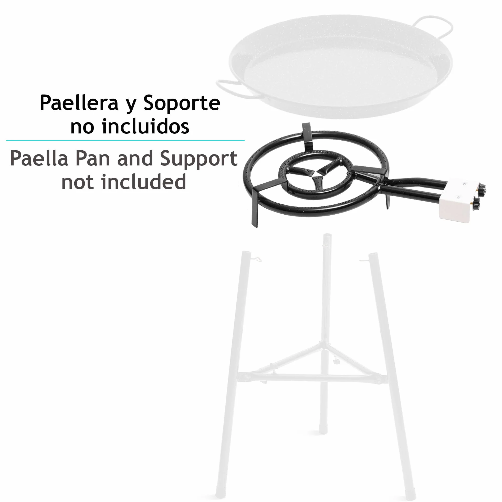 briebe Paellero de Gas 2 Aros 50-30 cm, Quemador Doble, Rosco para Paellas, Plancha, Apto Sartén o Paellera de 42 a 70 cm Diámetro, Regulador de Llama Dos Fuegos