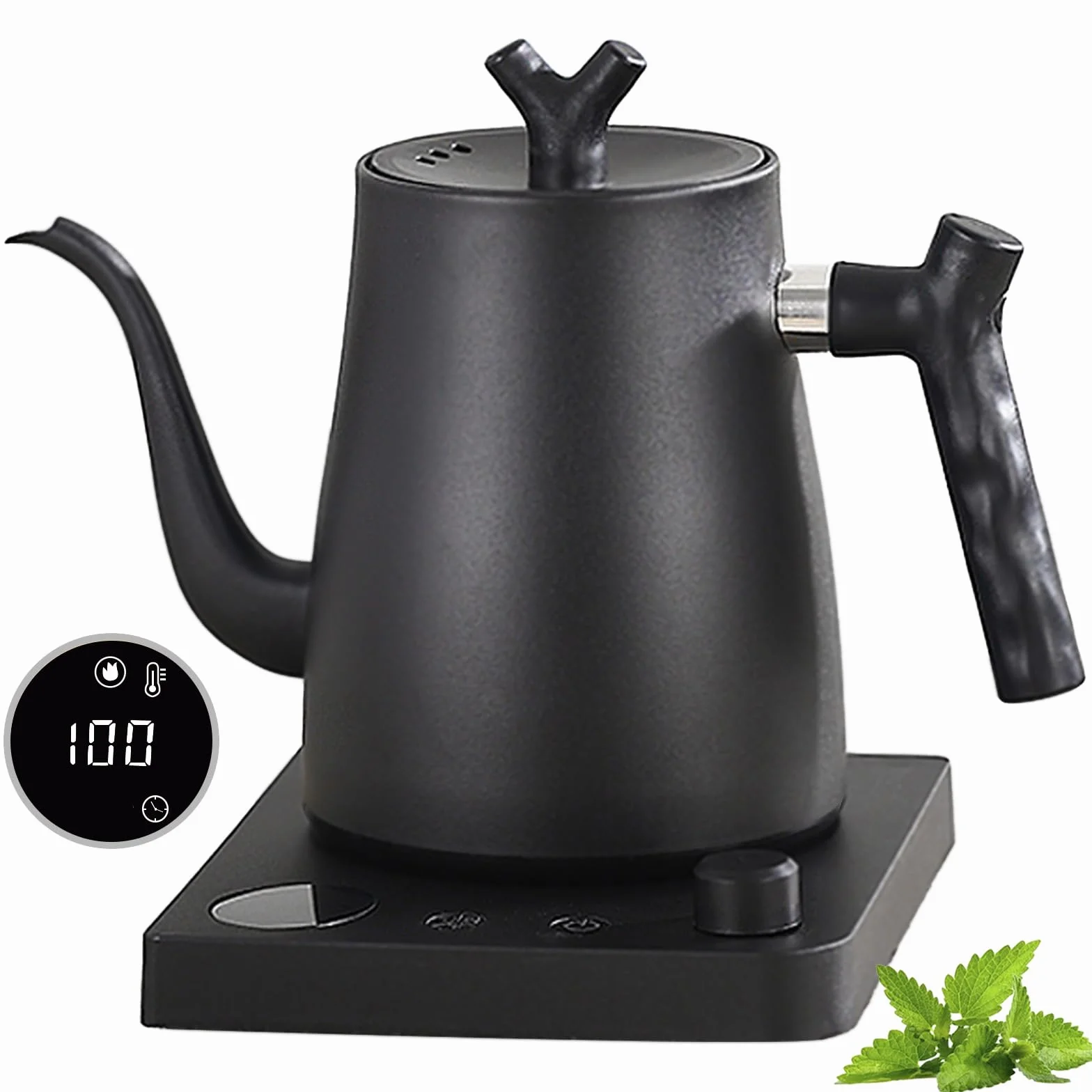 Hervidor Eléctrico Inteligente Cuello de Cisne 1.0 Litro con Ajuste de Temperatura 40-100°C, Acero Inoxidable 304, Conservación Térmica 36 Horas, Protección contra Funcionamiento en Seco 1000W Negro