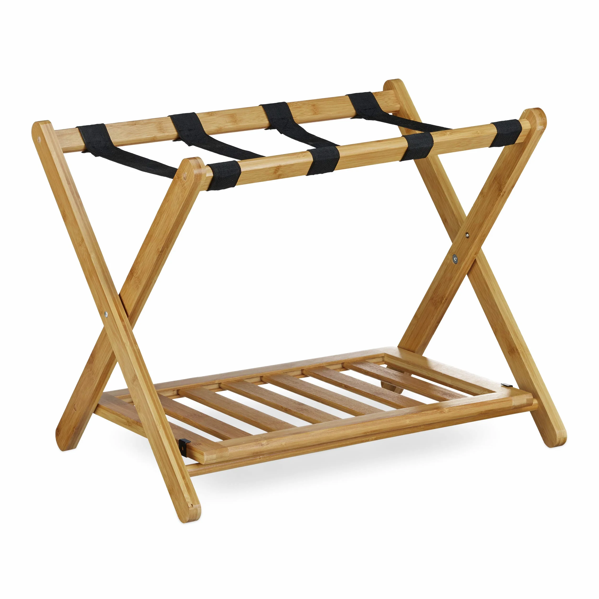 Relaxdays Soporte para Maletas, Bambú, Equipaje de Hotel, Dos Estantes, Marrón, 53 x 68 x 47 cm