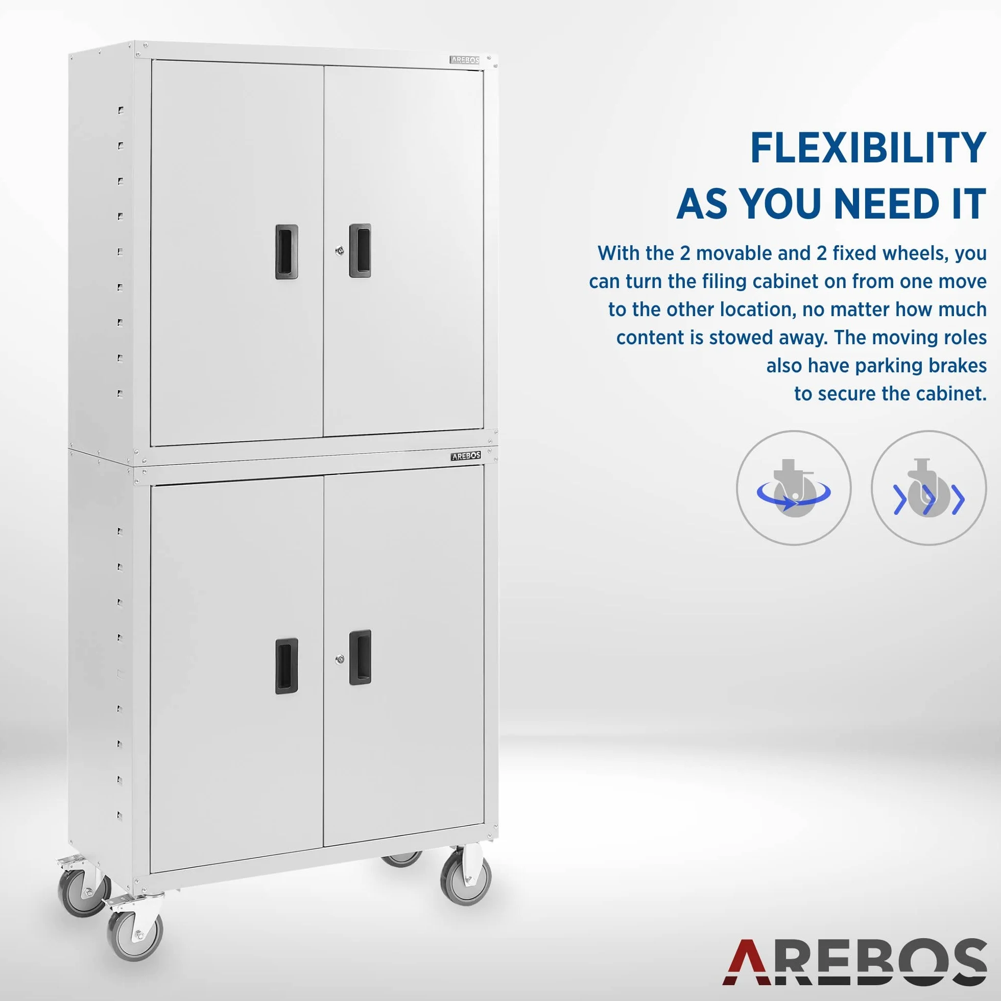 Arebos Archivador Armario de Oficina | Armario de Almacenamiento | 4 Estantes de Altura Ajustable | 180 x 90 x 40 cm | Acero