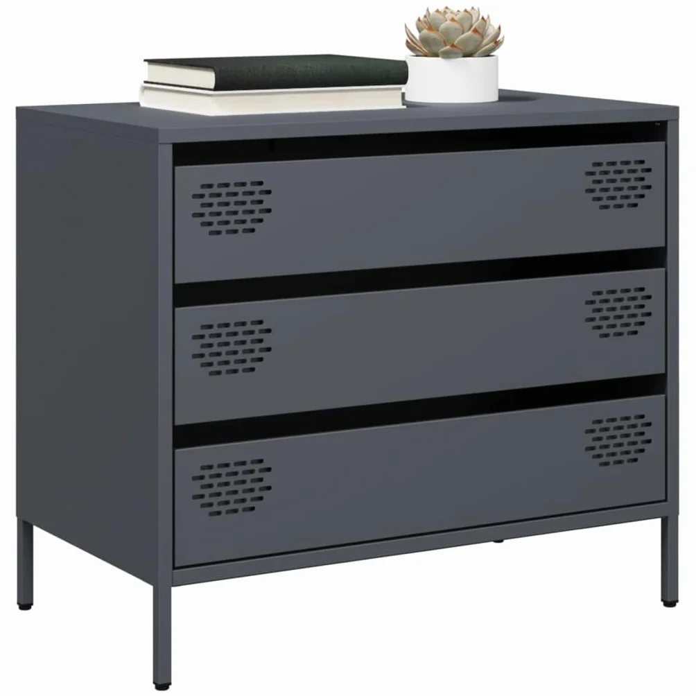 Acero laminado en frío con cajones estilo clásico Antracita 68x39x58 5 cm | Aparador 3 cajones antracita acero laminado en frío 68x39x58,5 cm mueble almacenaje para salón dormitorio oficina con sistema