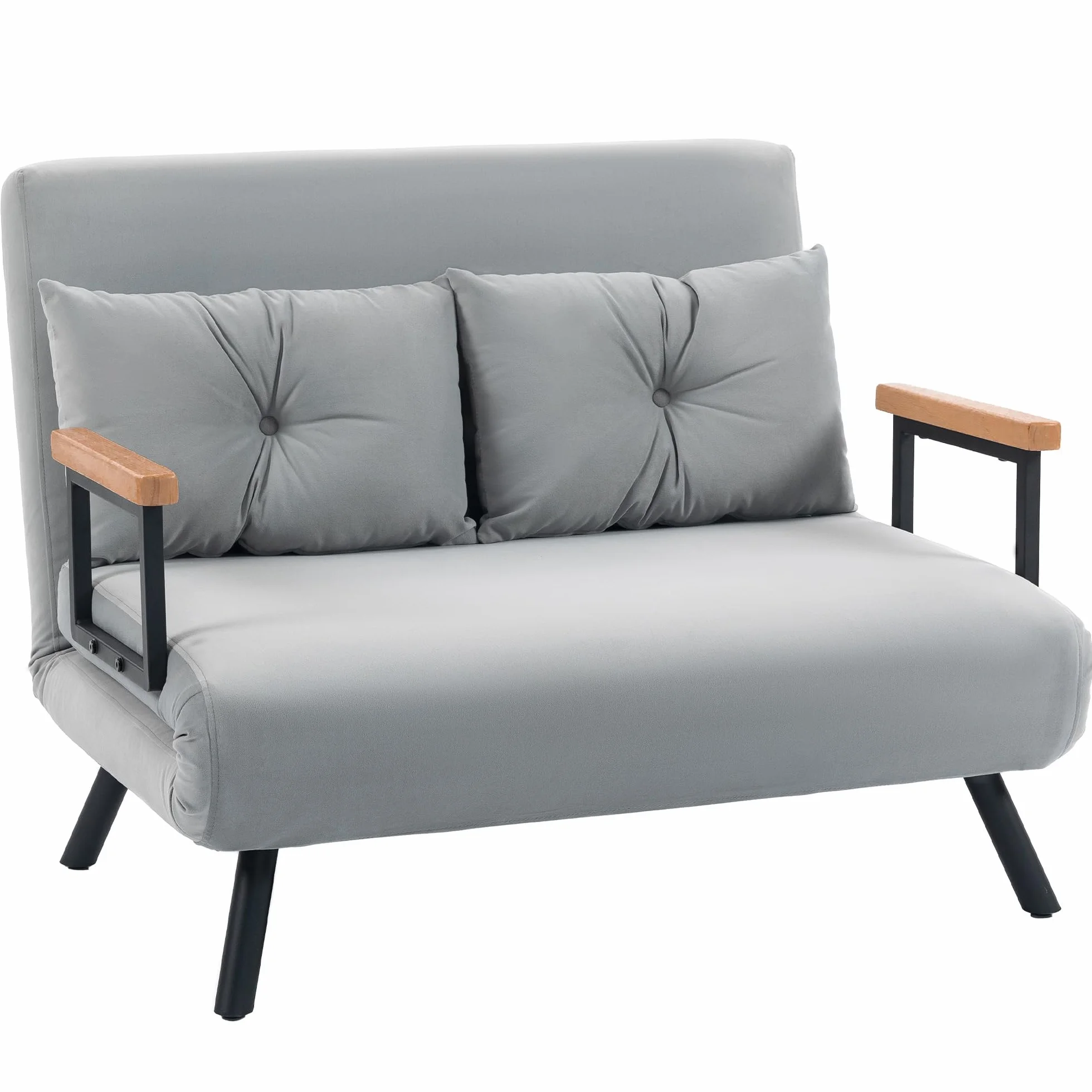 HOMCOM Sofá Cama de 2 Plazas 4 en 1, Sofá Cama Plegable Tapizado en Terciopelo con Respaldo Ajustable de 5 Niveles y Almohadas Acolchadas, para Oficina, Dormitorio, Salón, 102x73x81 cm, Gris Claro