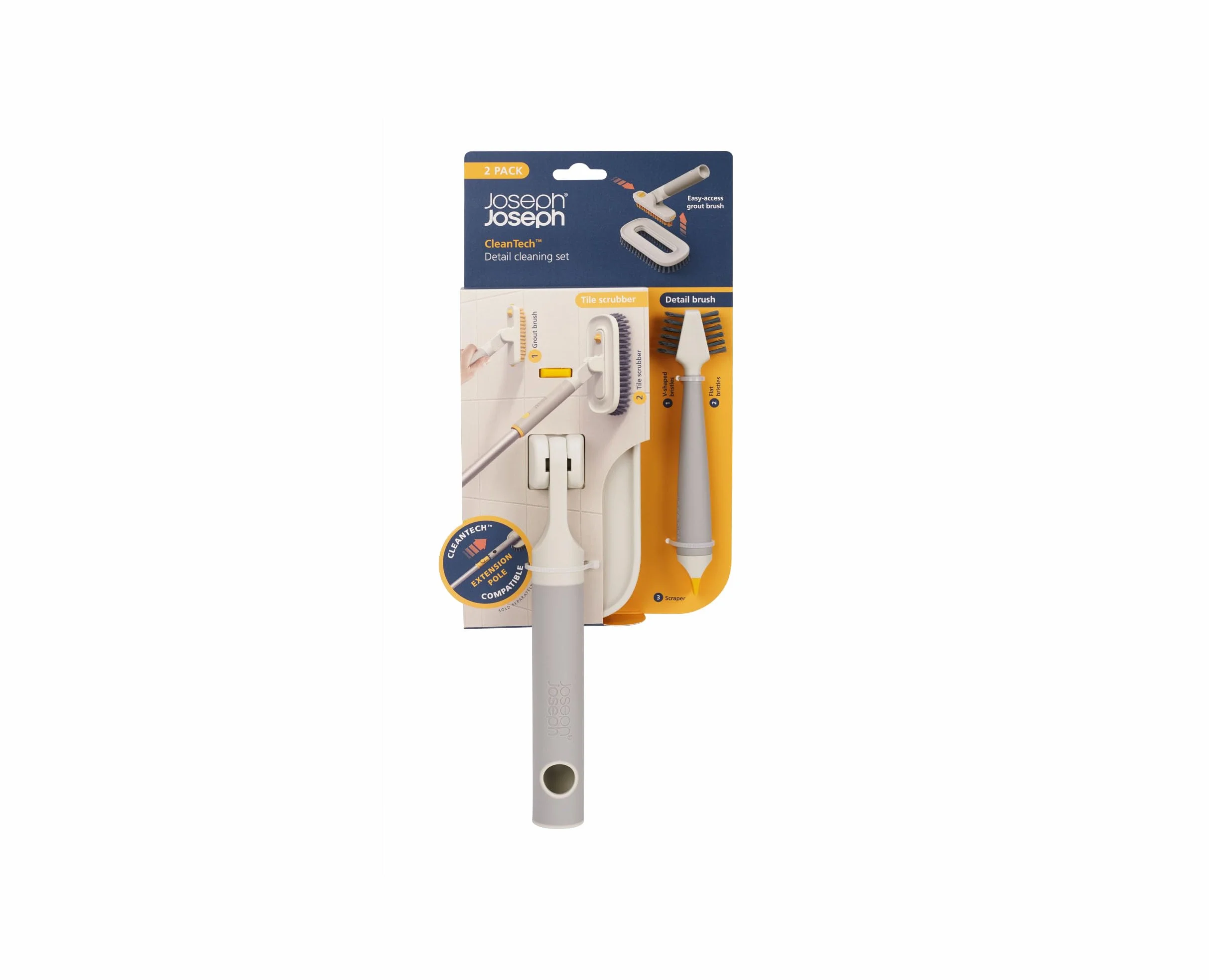 Joseph Joseph CleanTech Set 2 Cepillos Limpieza Detalle Azulejos Lechada Cerdas V Mango Antideslizante