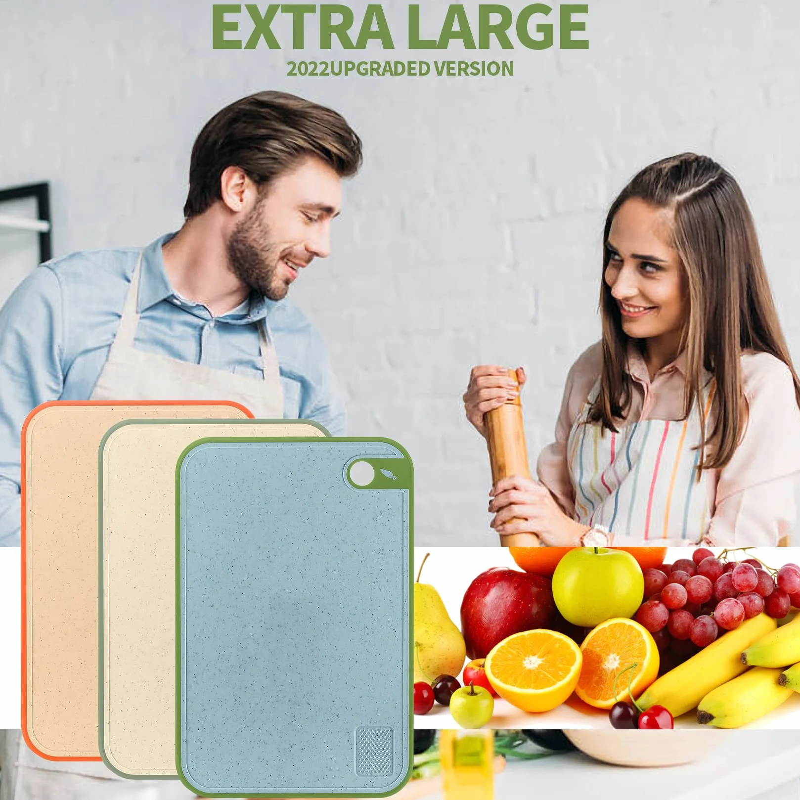 Tablas de cortar gruesas de plástico antideslizantes para cocina, grandes con agujeros para colgar