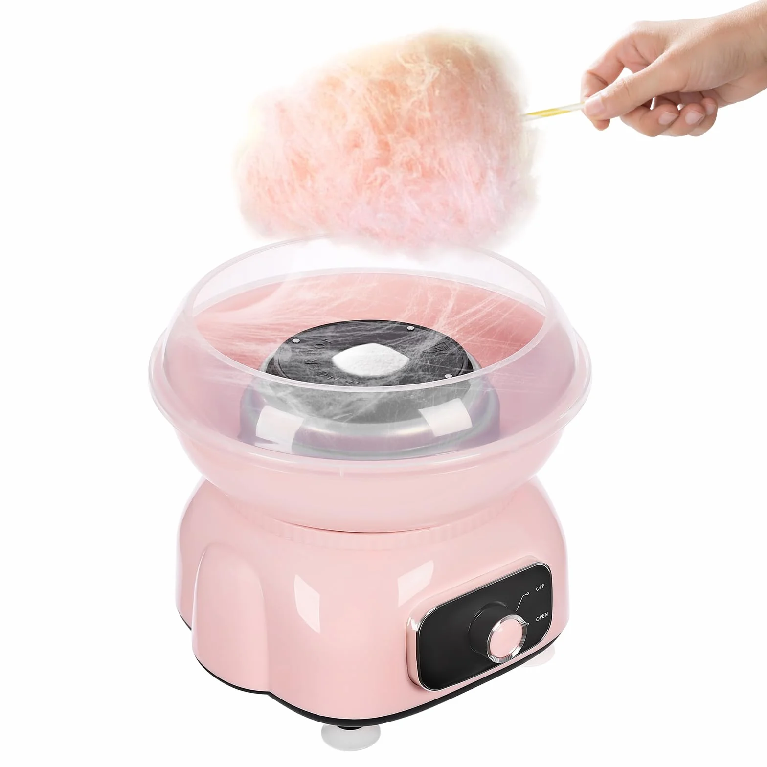 Máquina de algodón de azúcar, 500 W, con accesorios, tiempo de precalentamiento 3S, para festivales, fiestas, color rosa