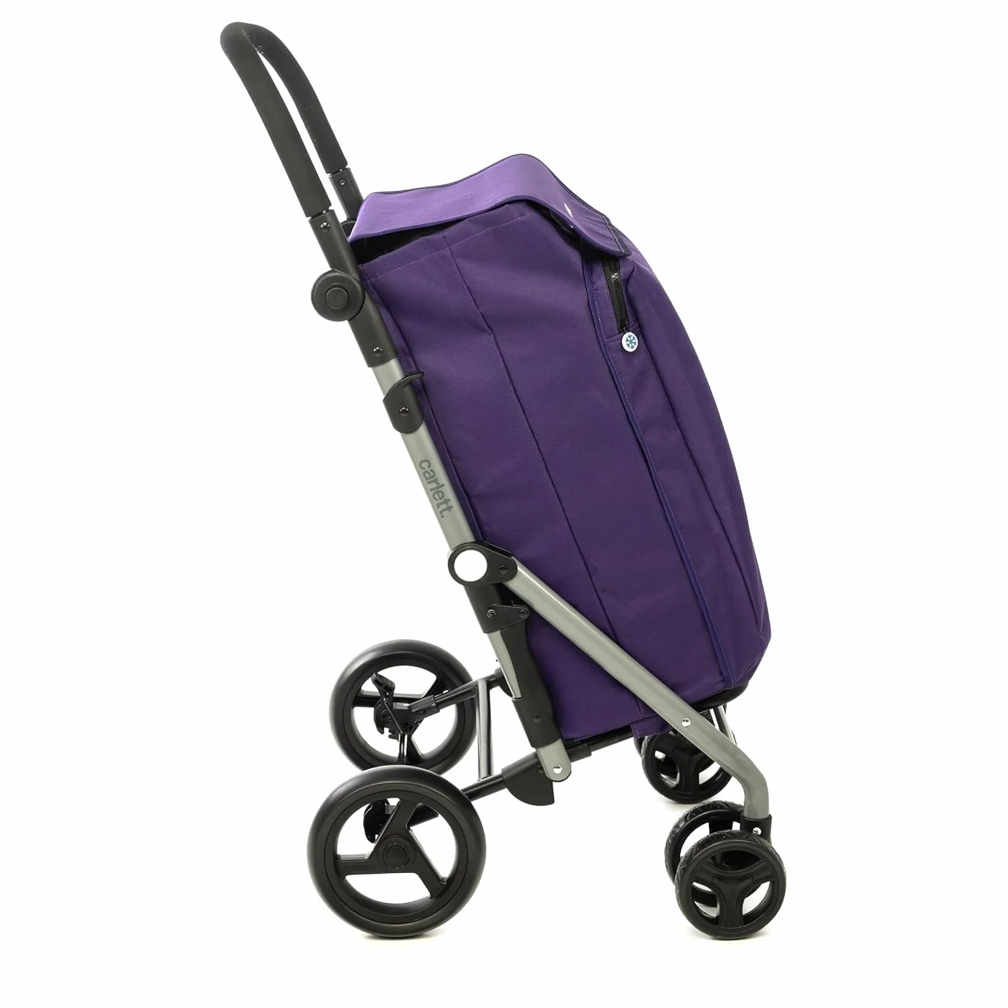 Carlett Carro de Compra 4 Ruedas Plegable, Bolsa Extraíble de Gran Capacidad 58L/32Kg y Bolsa Isotérmica 12L, Manillar Regulable, Freno de Seguridad, Convertible a 2 Ruedas, Lite Family, Color Morado