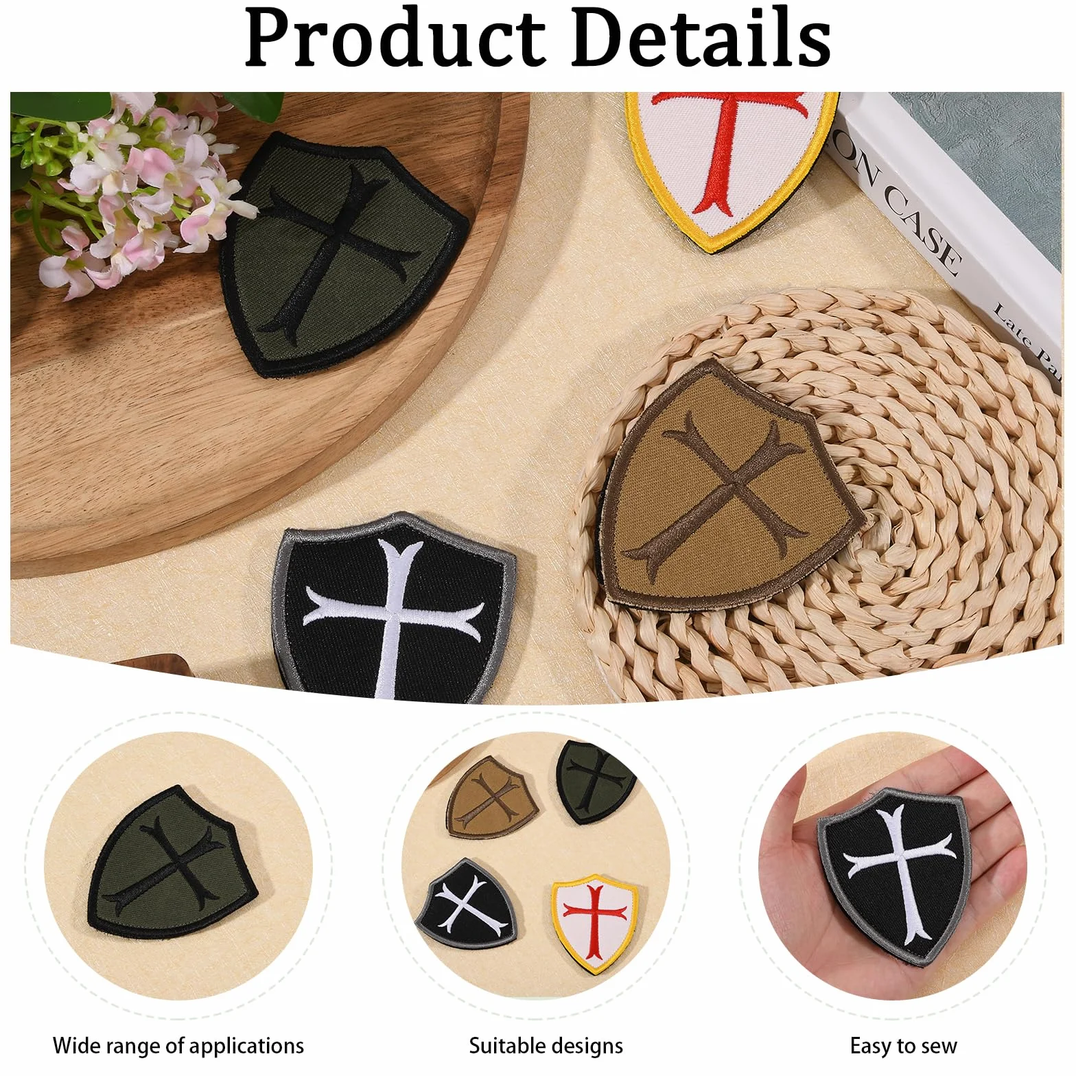 8 parches bordados de cruz templaria con cierre de para mochilas tácticas, ropa DIY, chalecos, sombreros y accesorios para exteriores