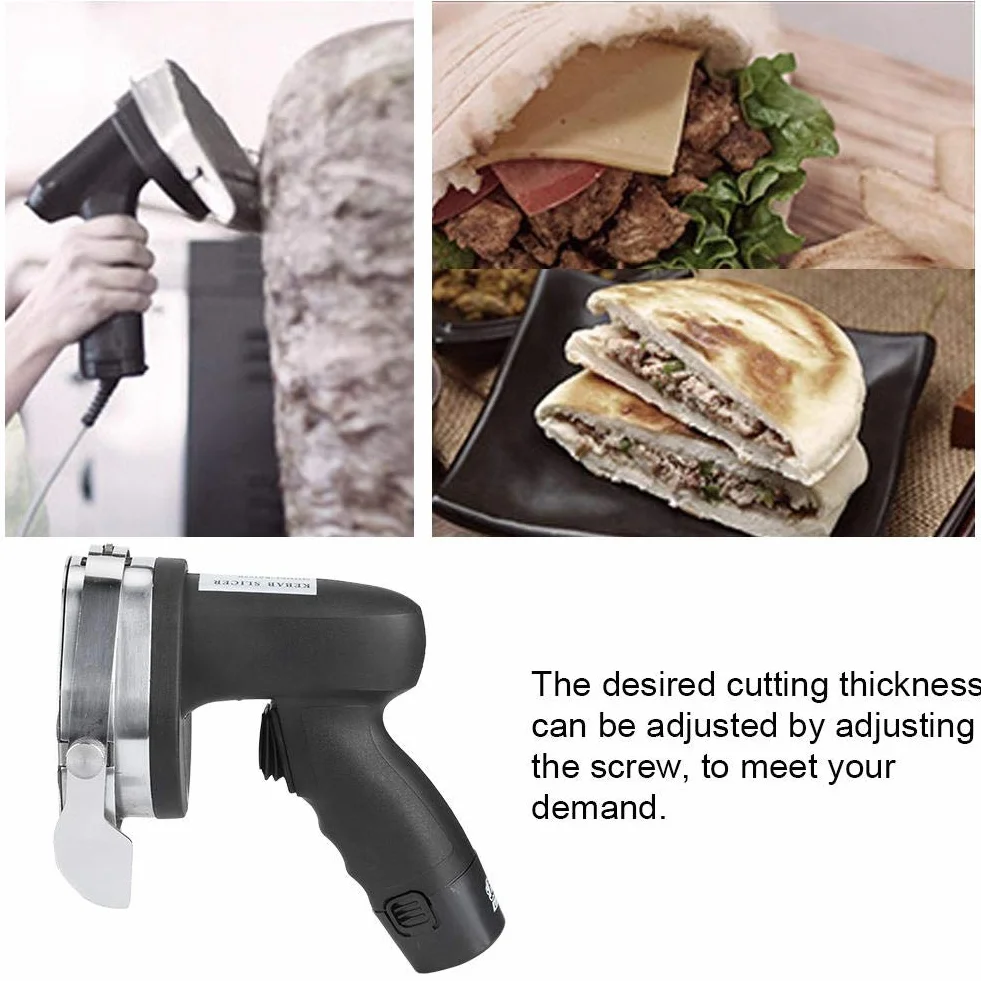 Cuchillo Kebab eléctrico, espesor ajustable Cuchillo Kebab eléctrico portátil Cortador de carne Herramienta de corte para el hogar Comerciales Carnes asadas Restaurantes UE 110V-240V