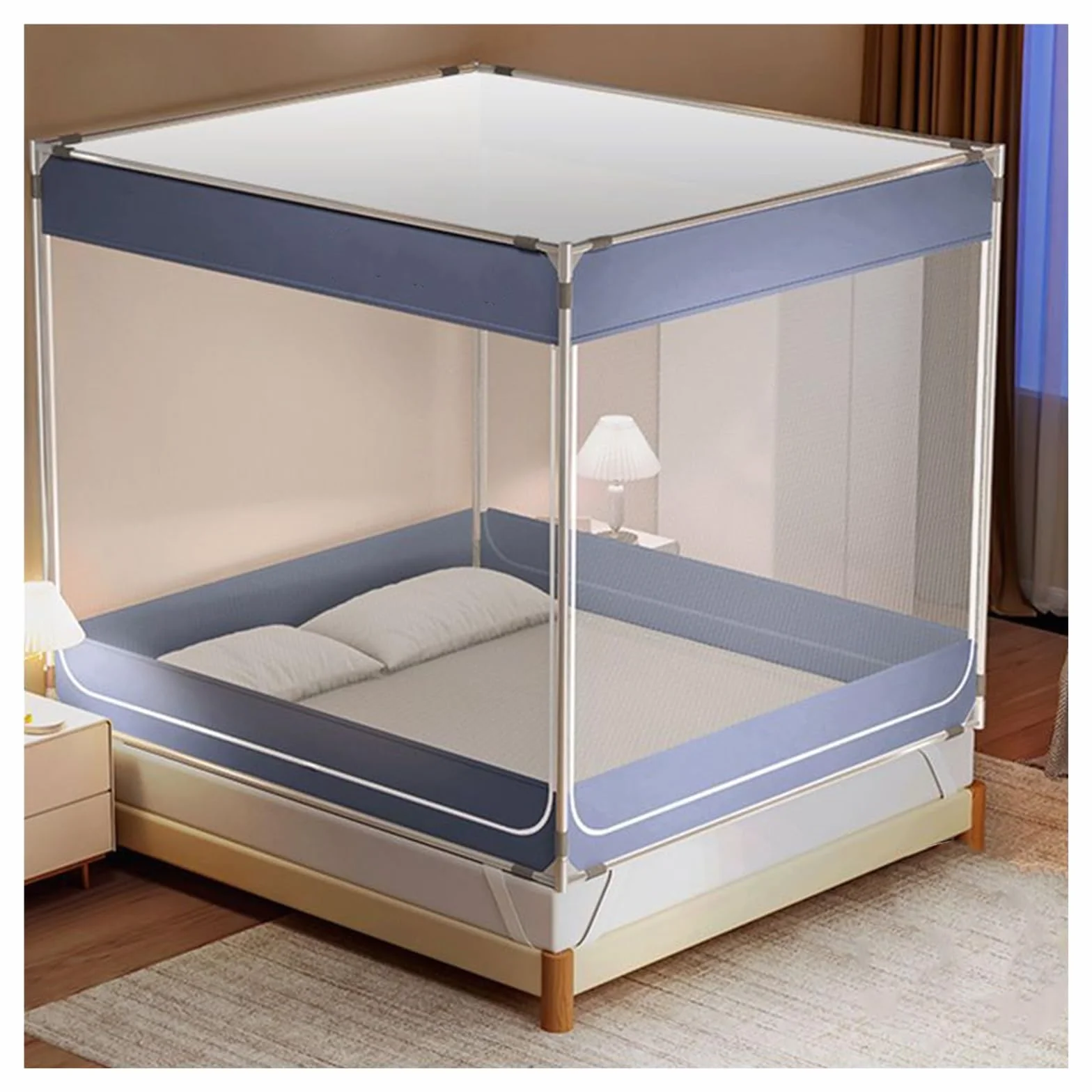 Vnook Mosquitera Cuadrada, mosquitera, mosquitera con Doble Puerta, mosquitera con Parte Antipolvo, mosquitera anticaída, for Dormitorio, Exterior, decoración de Habitaciones(Blue,150x200cm)