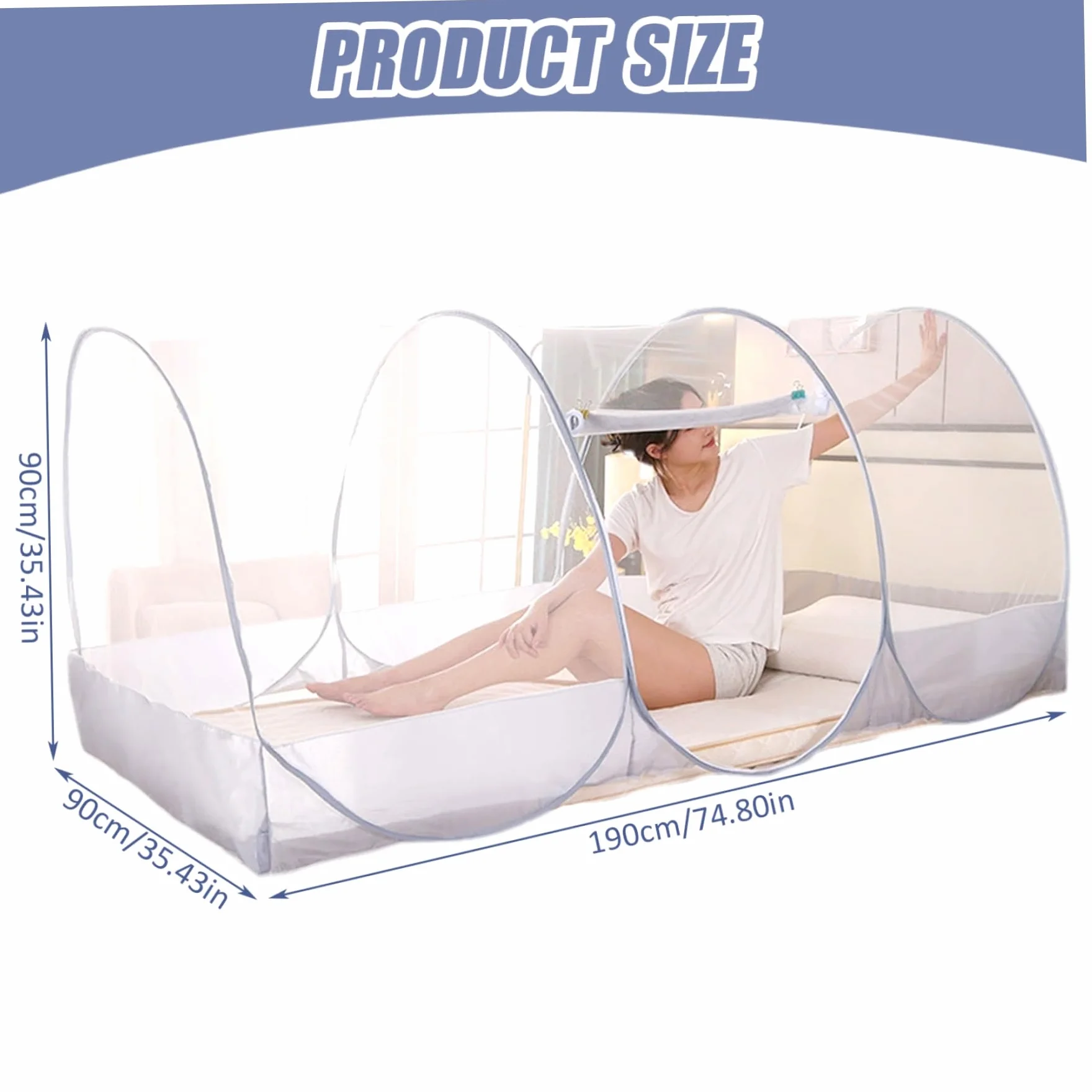 Neta de Mosquitos para la Cama 75x35x35in Pop-Up Tienda de mosquitera Transpirable Plegable con Puerta de poliéster de la Puerta con Cremallera Tienda de Malla de poliéster para Acampar, Dormitorio