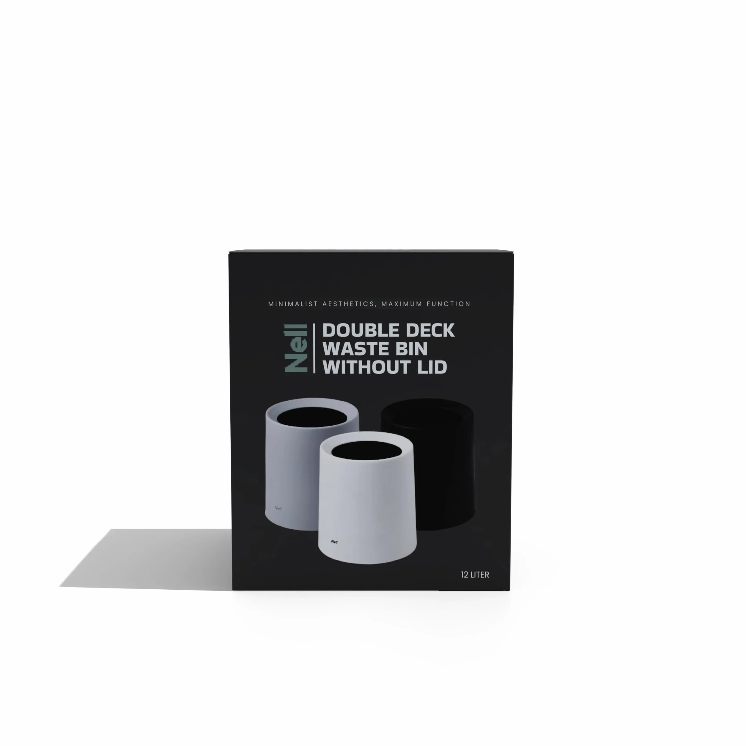Nell Cubo de basura 12 litros negro mate plástico duradero