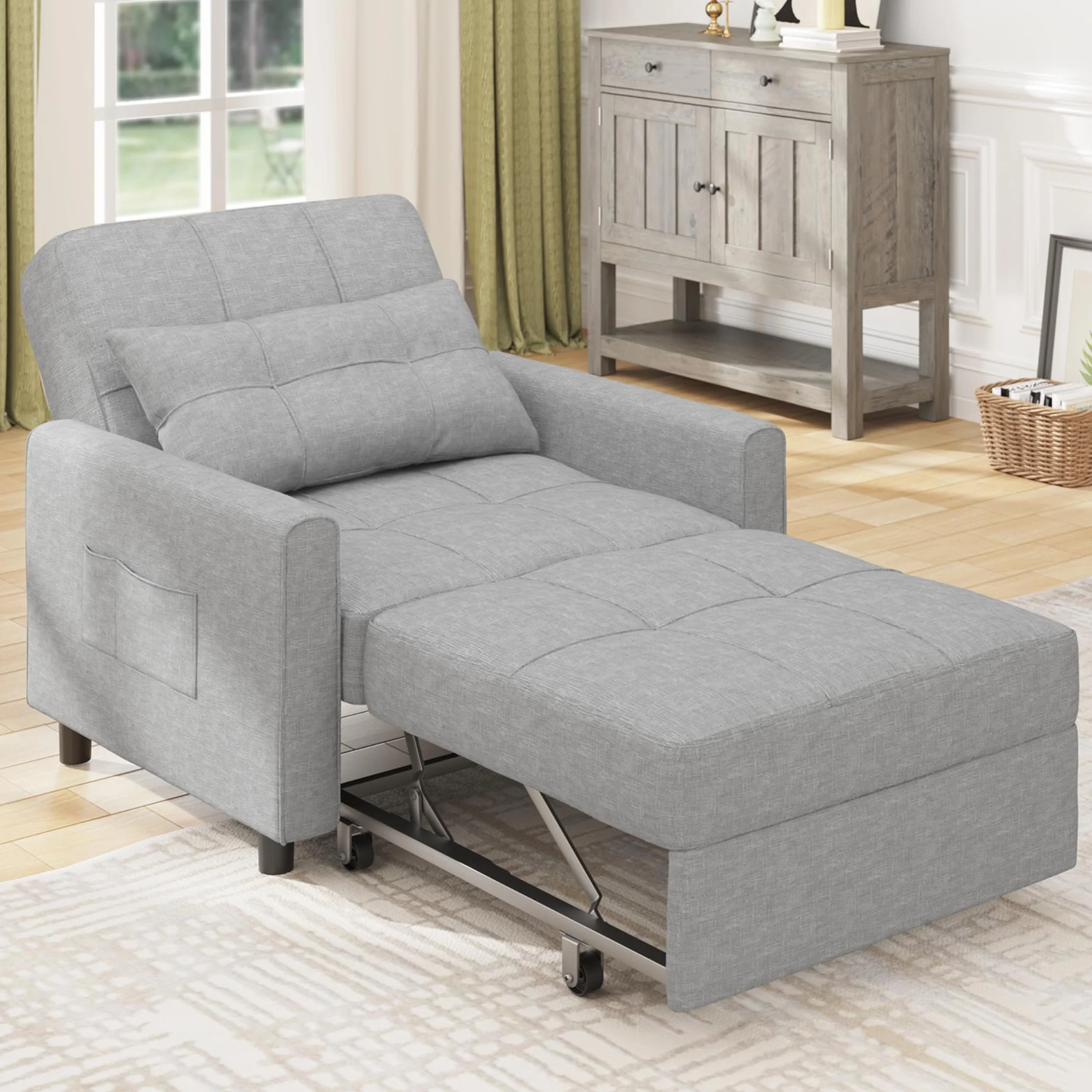 Bealife Sillón Relajante, sillón Cama con Respaldo Ajustable, sillón Cama Individual, sillón reclinable para salón, Dormitorio, balcón y Oficina(Gris)