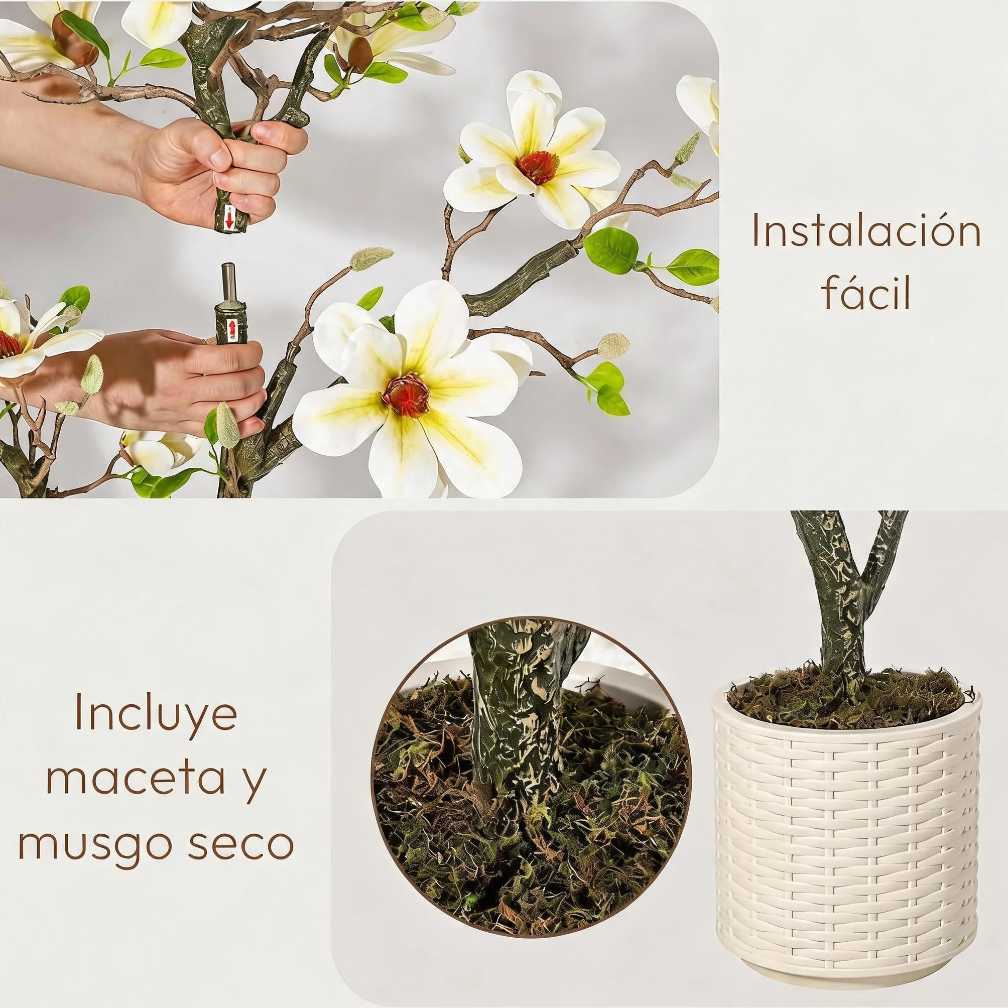 Garvee Árbol Artificial de Magnolia 150cm, con Maceta Blanca, Plantas Artificiales Decorativas para Interior, Salón, Patio, Hogar, Oficina, Porche o Vestíbulo de Hotel, 150cm