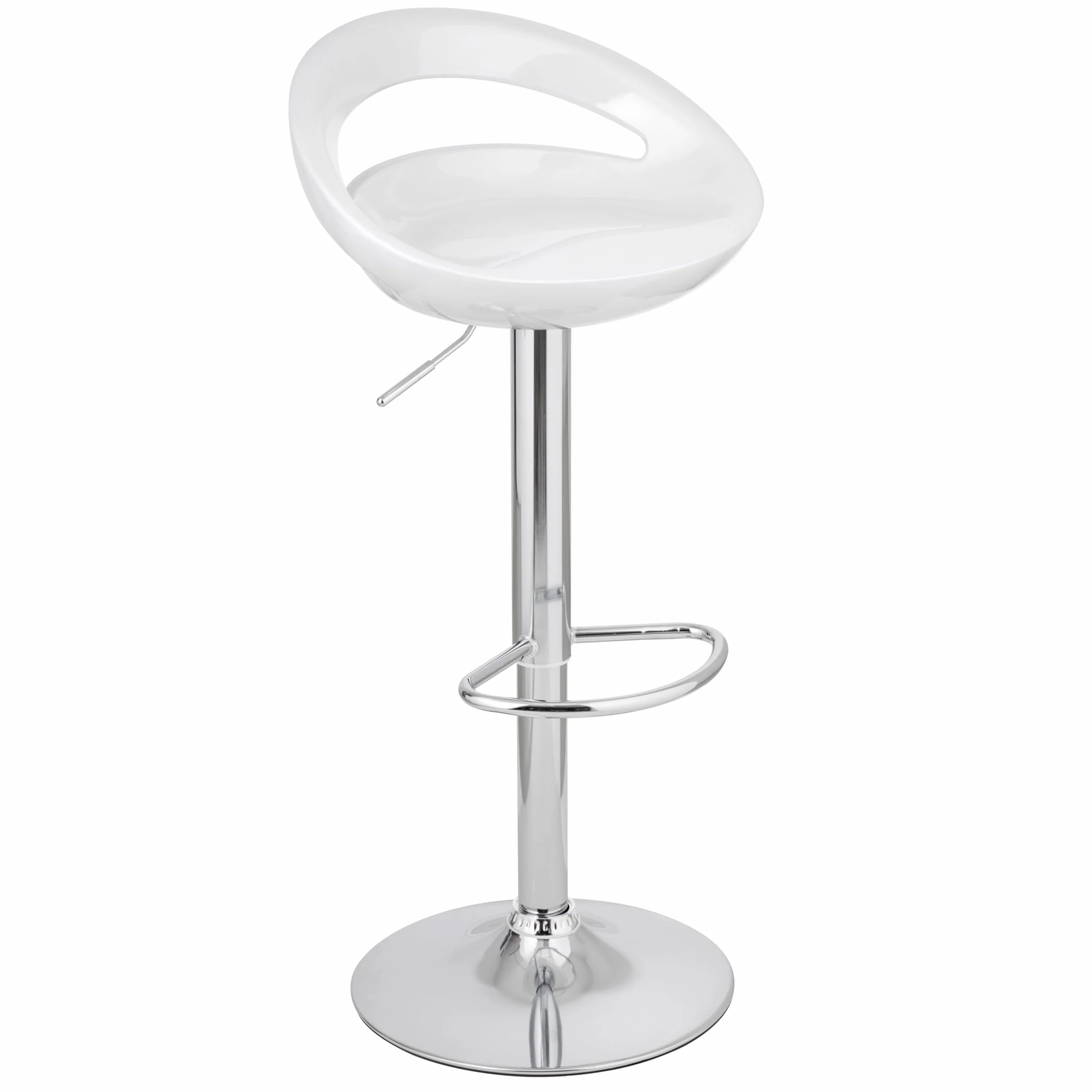 Baroni Home Taburete Giratorio de Altura Ajustable, Asiento de Plástico y Espiga, Base Cromada, Reposapiés y Fondo Antiarañazos, Taburete de Cocina y Península, 37x45x59-79 cm, Blanco, 1 Pieza