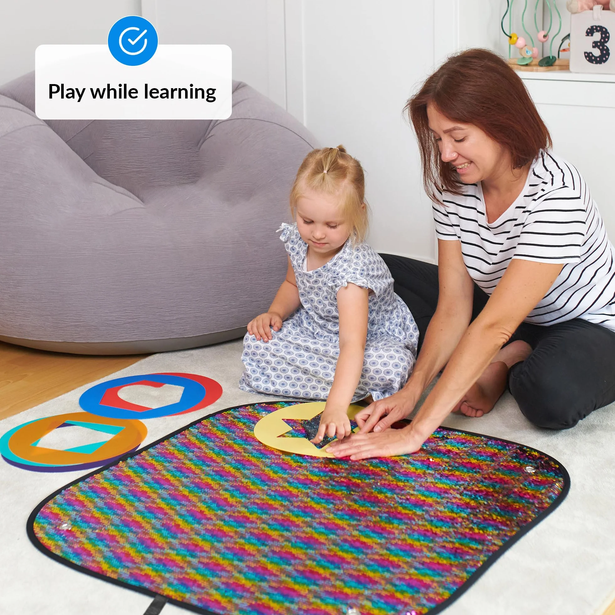 Panel mural sensorial de tela de lentejuelas reversible para niños