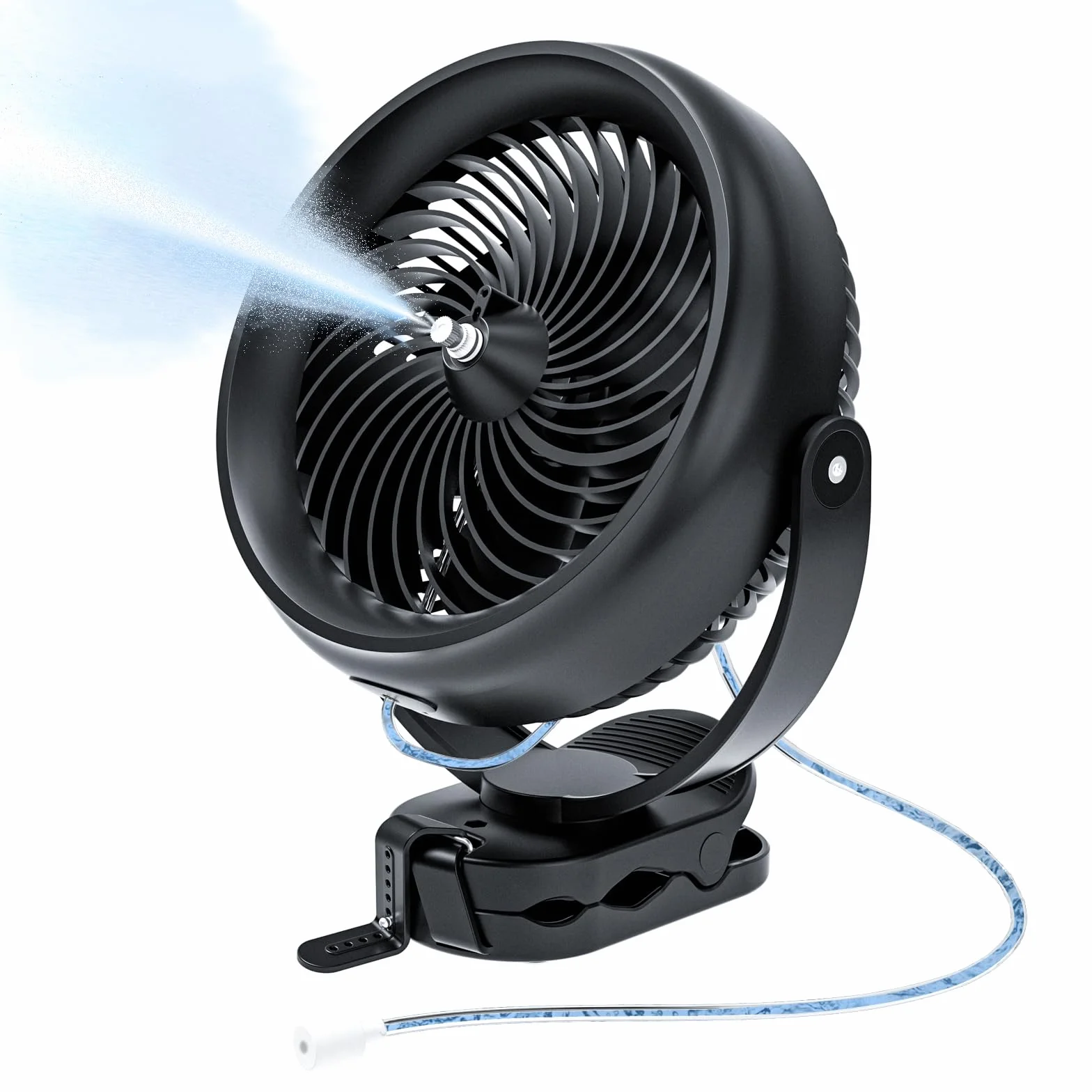 ATEngeus Ventilador de niebla de 8 pulgadas con clip, ventilador de clip de 20000 mAh, 3 velocidades, 3 modos de niebla, gancho, correa de silicona, tiempo de funcionamiento máximo de 90 horas para