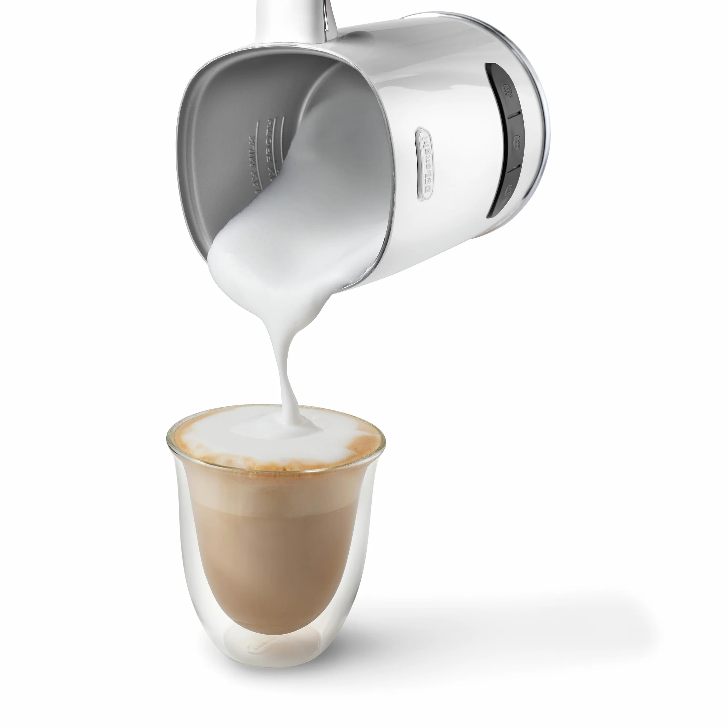 De'Longhi LatteMix EMF3.W - Espumador de leche eléctrico para leche caliente y fría y alternativas vegetales, fácil limpieza, tapa transparente, 3 botones, 250 ml, blanco