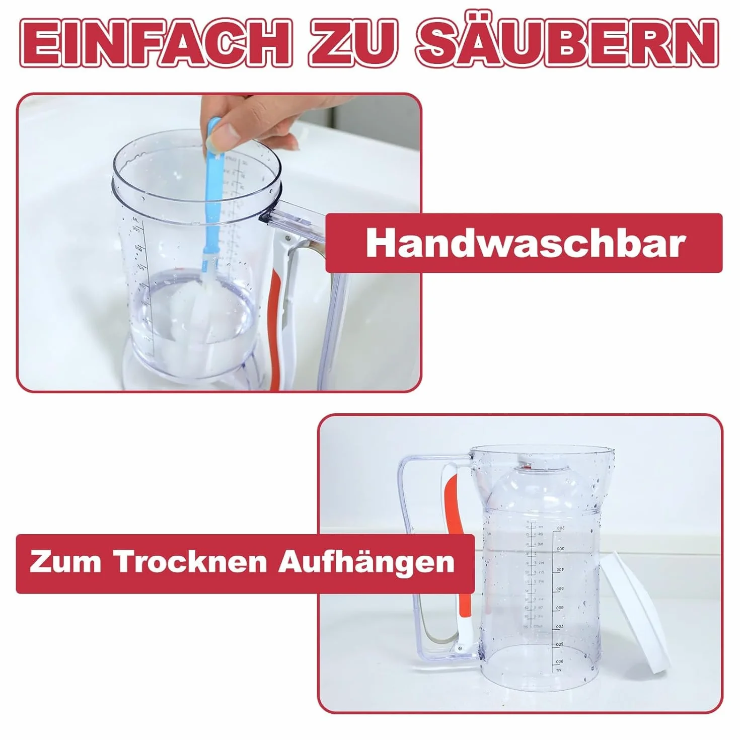 Dispensador de Masa 900ML Transparente con Escala para Muffins, Panqueques, Gofres