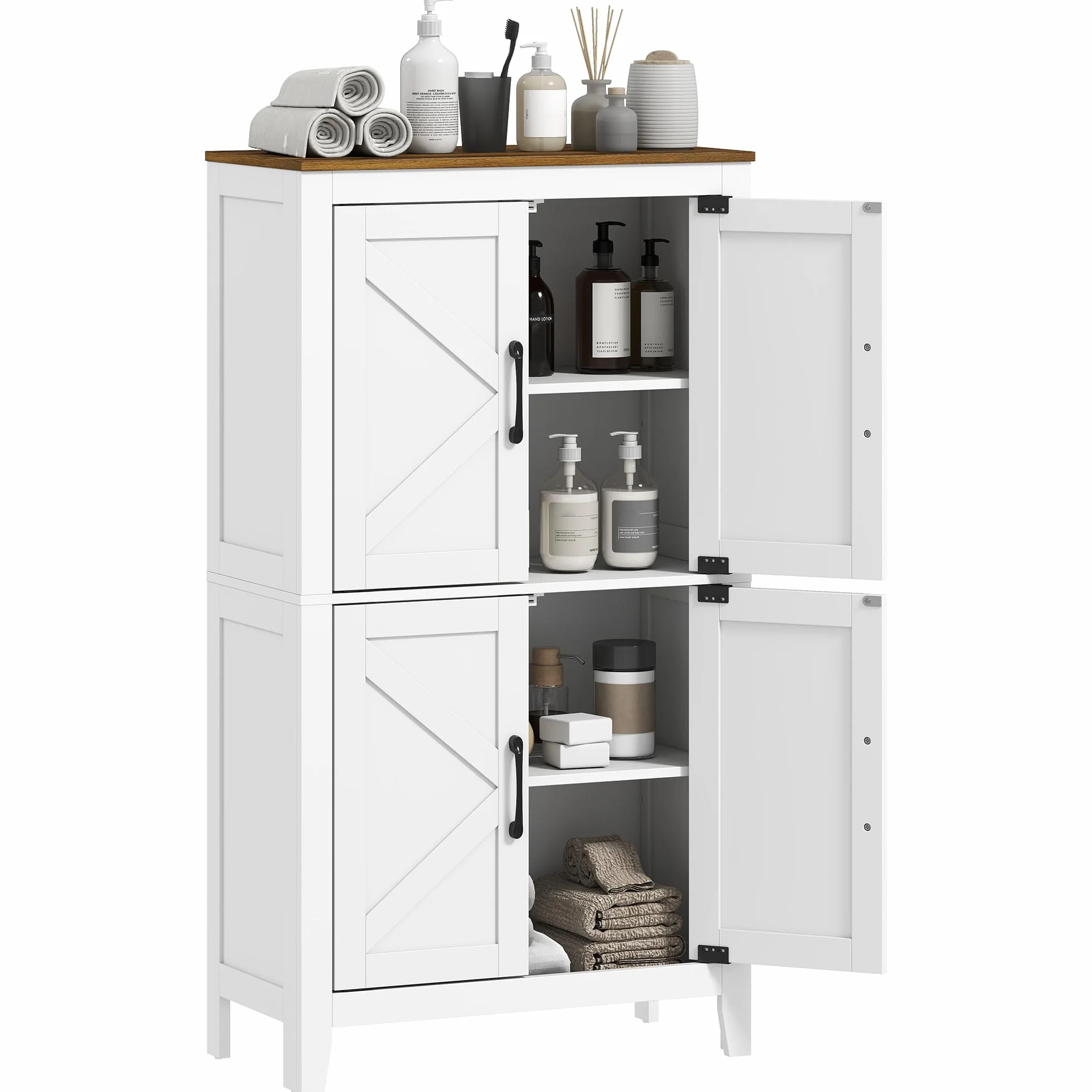 HOMCOM Armario de Baño Estrecho Puertas Tipo Granero 60x30x110 cm Blanco | Mueble Auxiliar de Baño, 4 Estantes, Estantes Ajustables, Ahorro Espacio