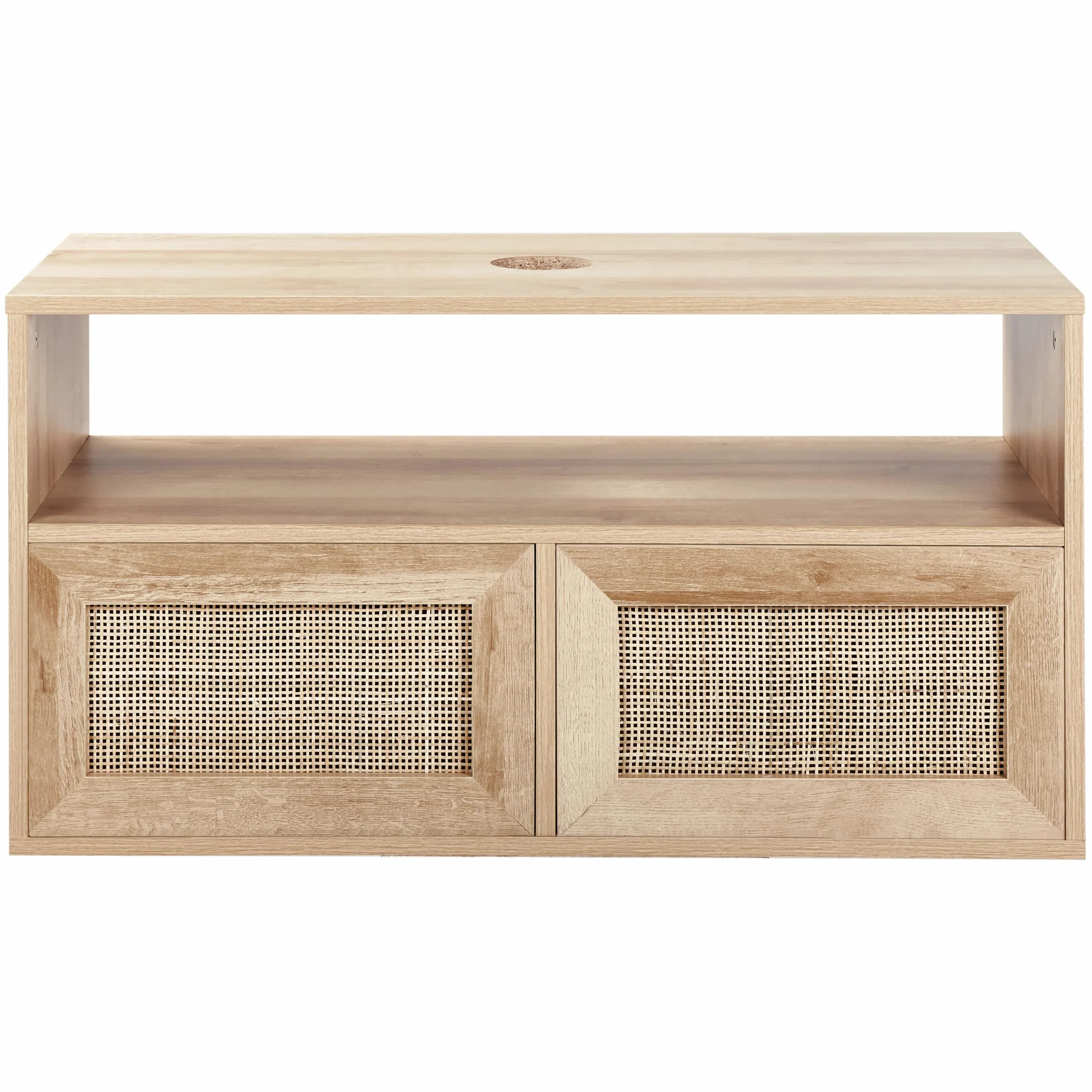 Beliani Mueble Flotante para baño Boho Frente de ratán Trenzado 86 x 45 cm Madera Clara Rosell