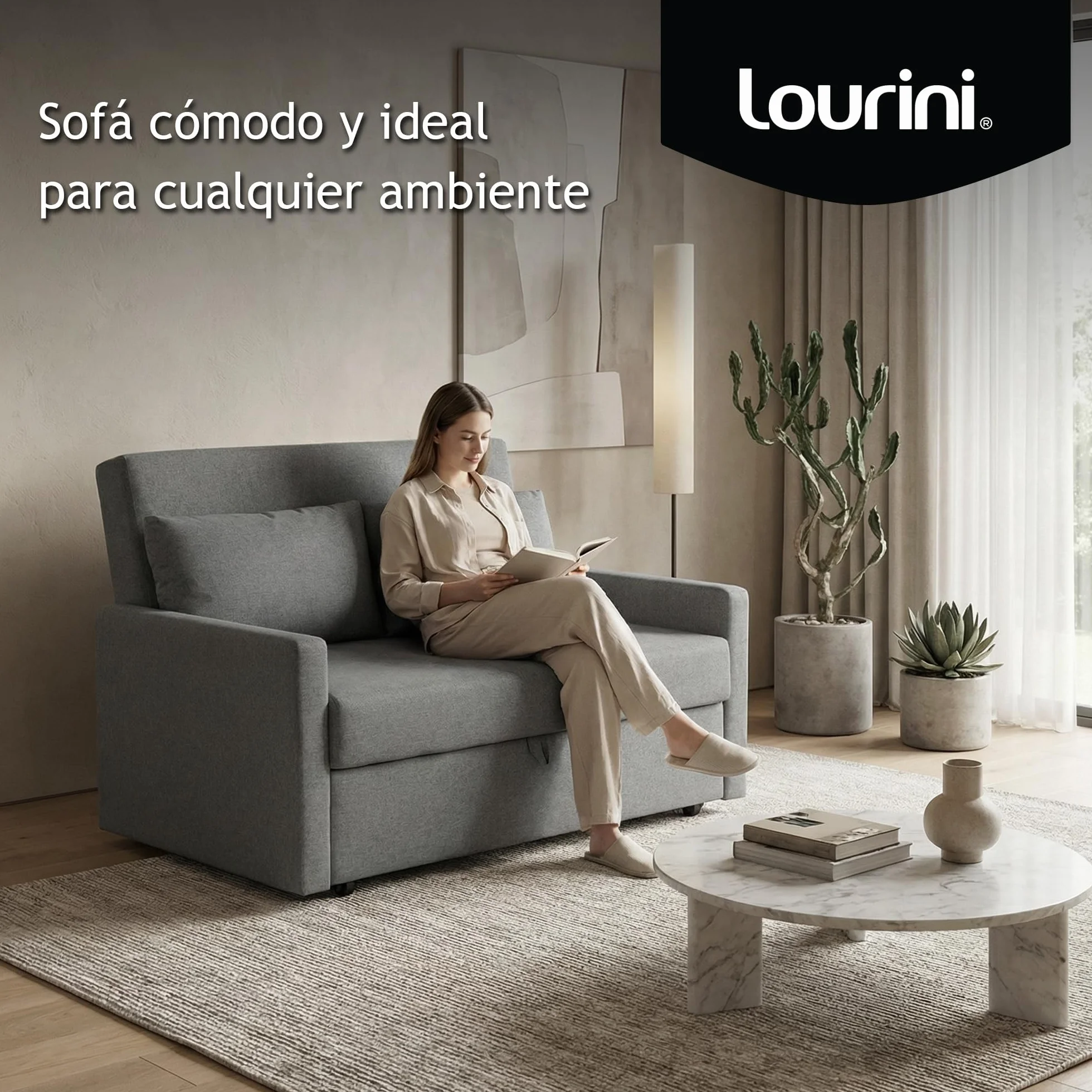 Sofá Cama 2 Plazas, Sillón Cama Plegable Convertible, Sofa Bed Double Matrimonio 132 cm, Extraíble y Extensible, Dos Plazas, Máxima Comodidad, Moderno y para Espacios Reducidos