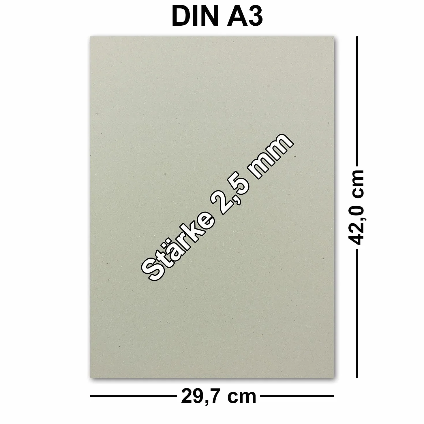 200 carpetas de encuadernación DIN A3 (29,7 x 42 cm), grosor de 2,5 mm (0,25 cm), gramaje: 1538 g/m², cartón gris para manualidades, modelismo, encuadernación