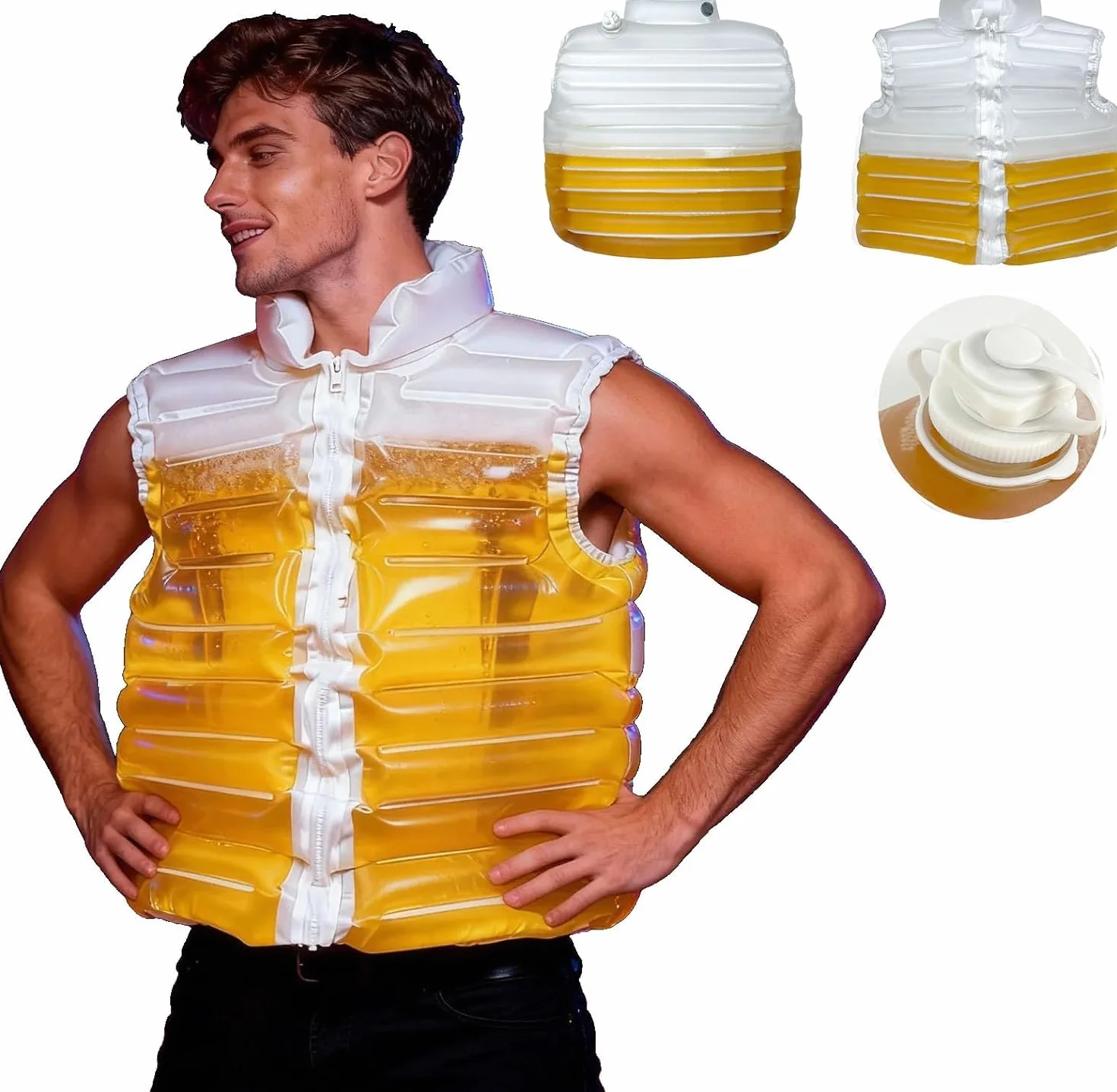 Chaqueta rellena de cerveza, divertida chaqueta transparente para beber cerveza, soporte para bebidas divertido para fiestas, festivales, carnavales y eventos en la piscina, celebraciones al aire