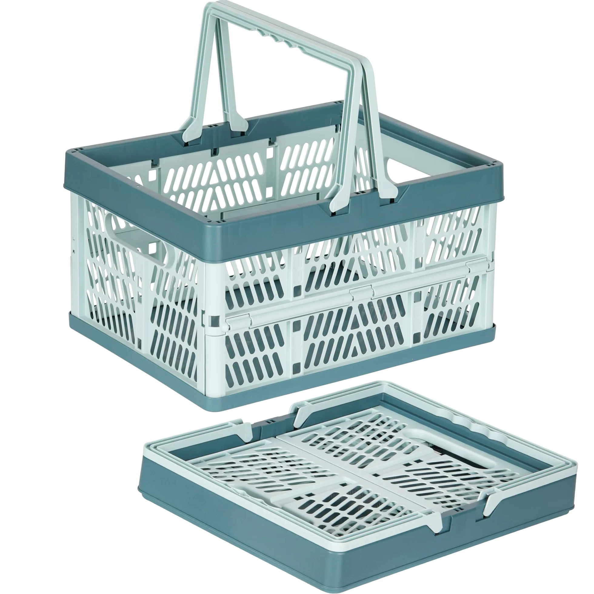 Cajas de almacenamiento plegables con asa, cesta de compras portátil para picnic al aire libre, caja plegable de plástico para ropa de leche, libros, aperitivos, almacenamiento de comestibles