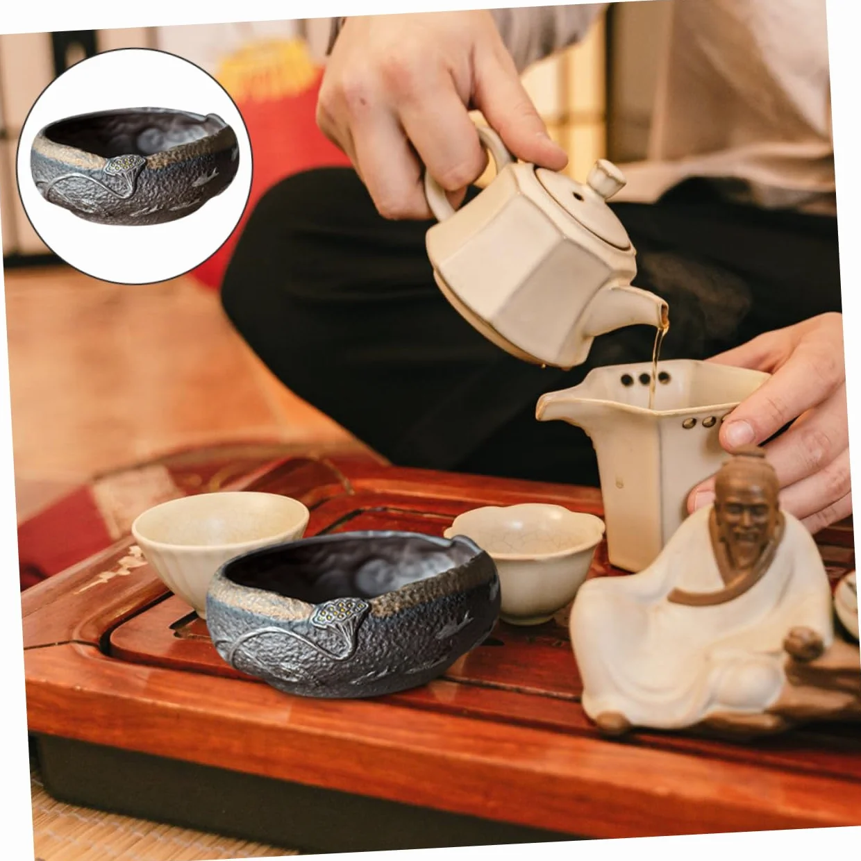 ABOOFAN Cuenco para Lavar Té de Cerámica, Diseño Clásico y Decoración Hogar, Estable Mesa, Adecuado para Aficionado al Té