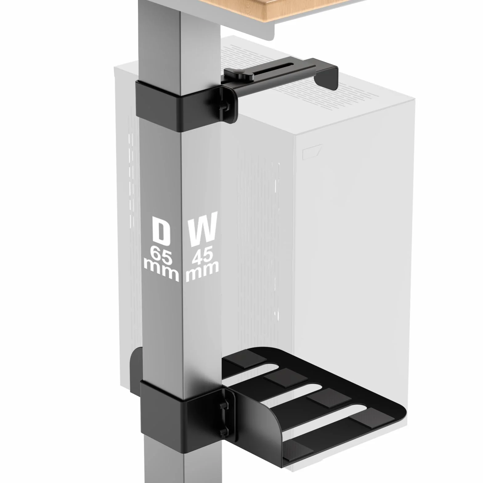 Soporte PC Bajo Mesa, Soporte Torre Ordenador con Altura y Ancho Ajustables, Soporte CPU Bajo Mesa Sin Necesidad de Taladrar, Ahorra Espacio en Hogar Oficina, Soporta Hasta 35kg, Compatible 65*45 mm
