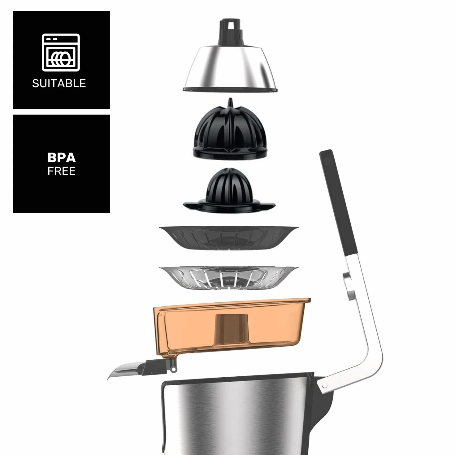 Taurus – Exprimidor Eléctrico de Brazo Easy Press 1000 Legend, 1000W, Vertido Continuo Antigoteo, Cono Todos los Cítricos, Filtro Pulpa Ajustable, Depósito 650ml, Sin BPA, Antideslizante, Lavavajillas