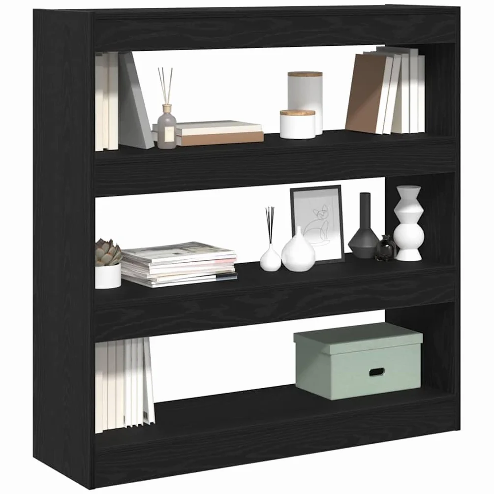 Hothingwell Estanteria 3 Niveles 100x30x103 cm Roble Negro | Madera elaborada, estantes en cubo, diseno moderno, para salon oficina estudio
